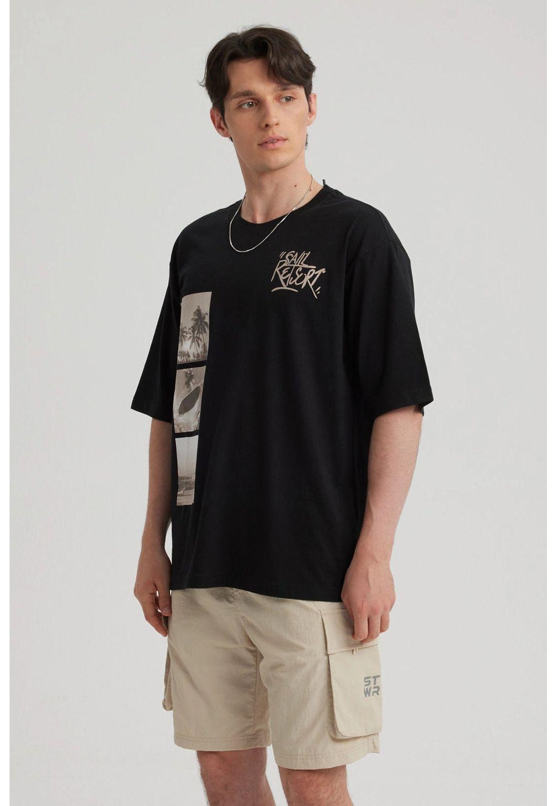 Polera Hombre Print Oversize Negro - ll-3