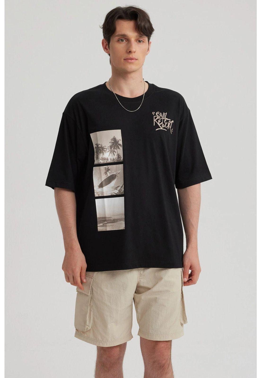 Polera Hombre Print Oversize Negro - ll-4