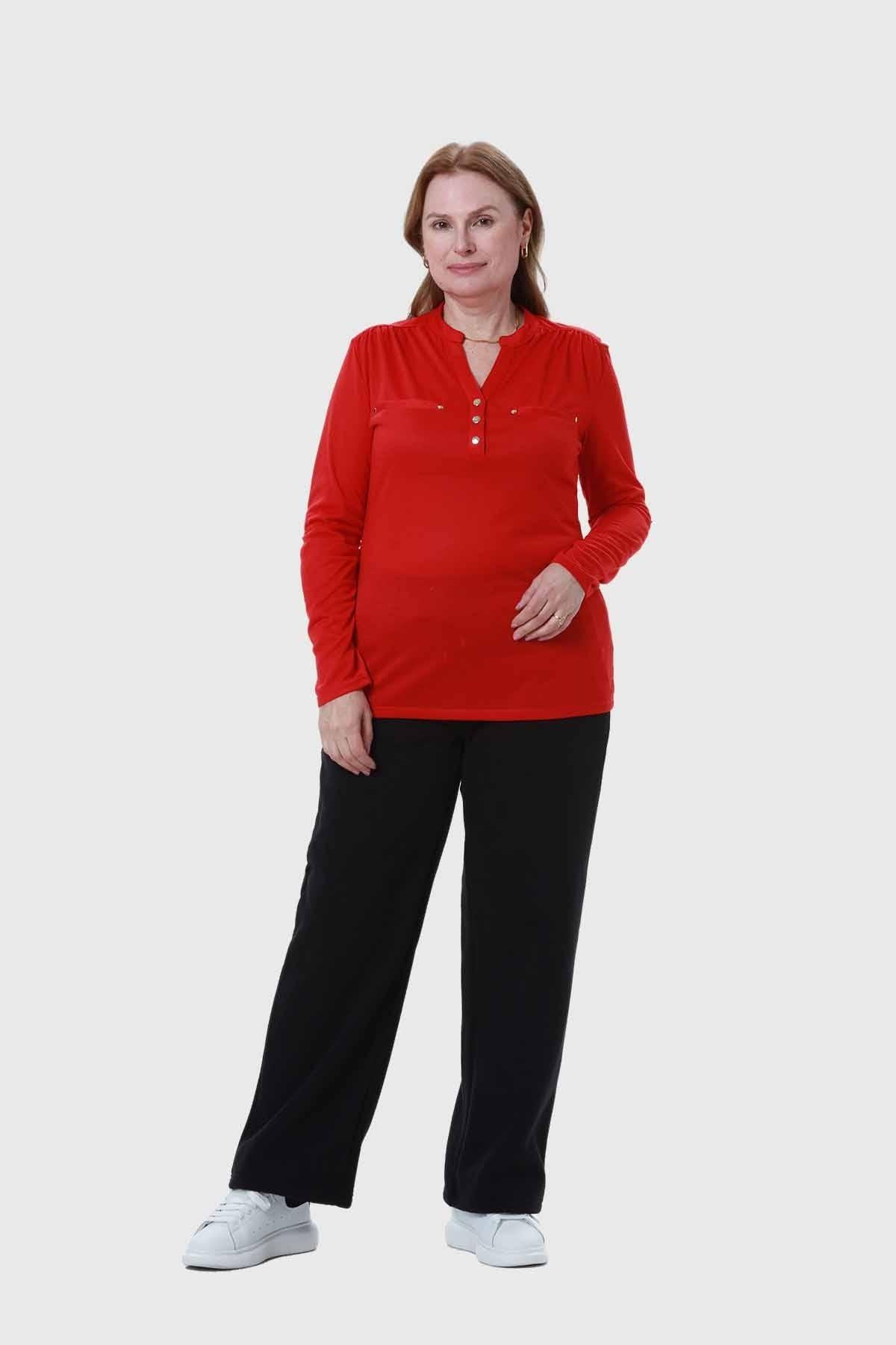 Polera Mujer Cuello Abotonado Rojo-3