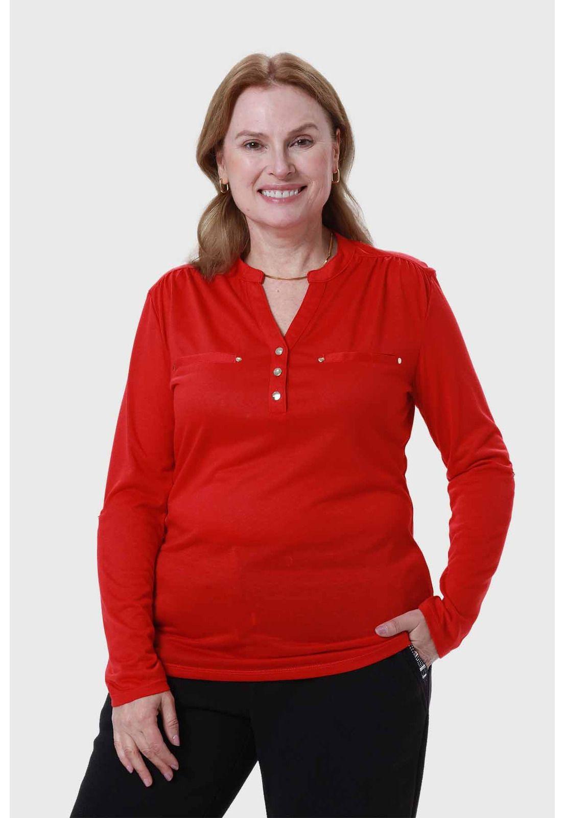 Polera Mujer Cuello Abotonado Rojo-0