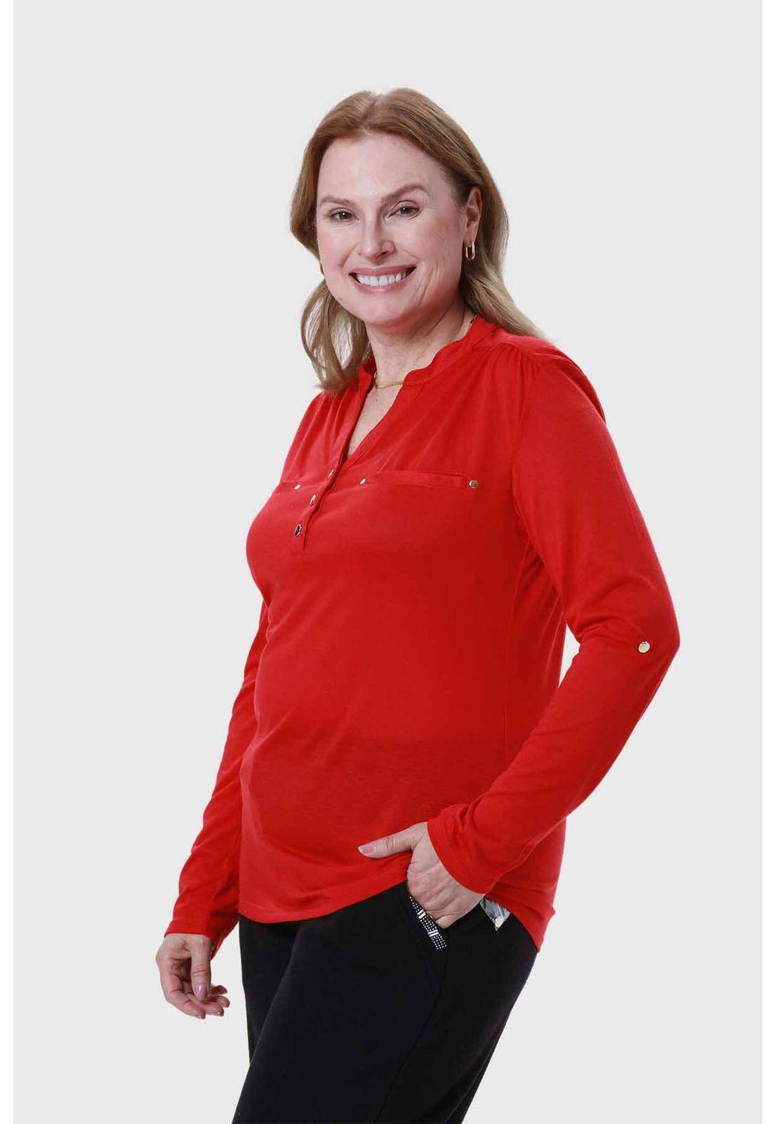 Polera Mujer Cuello Abotonado Rojo-1