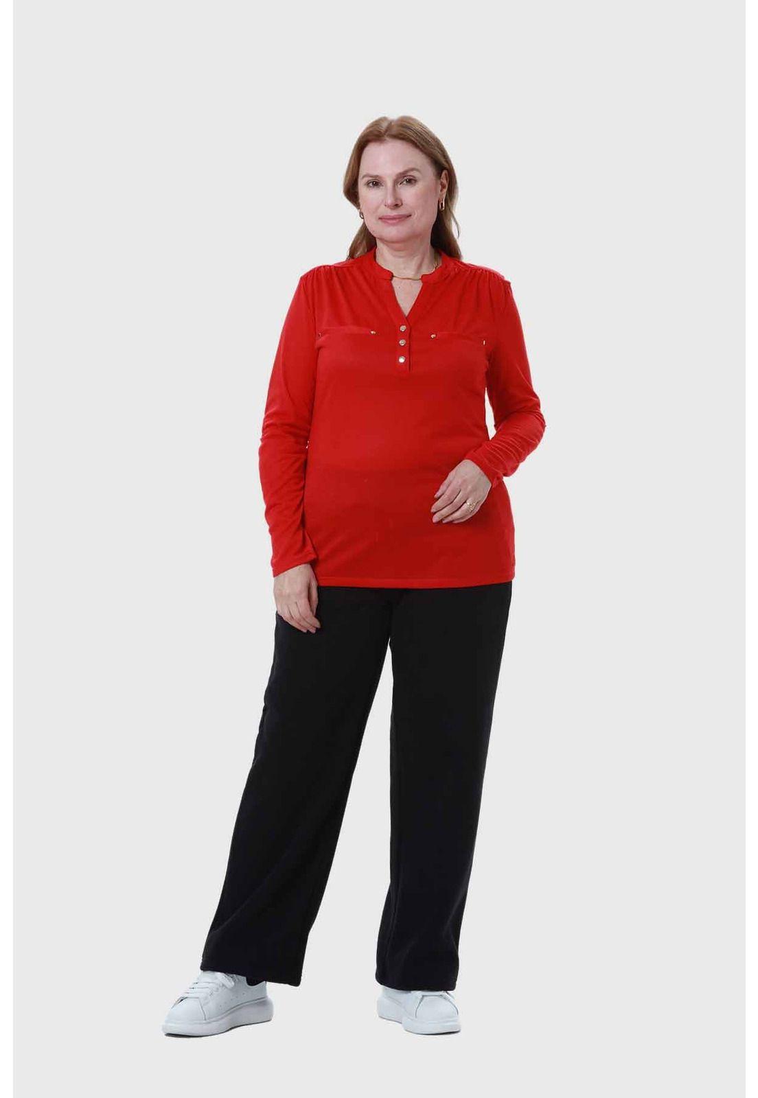 Polera Mujer Cuello Abotonado Rojo-3