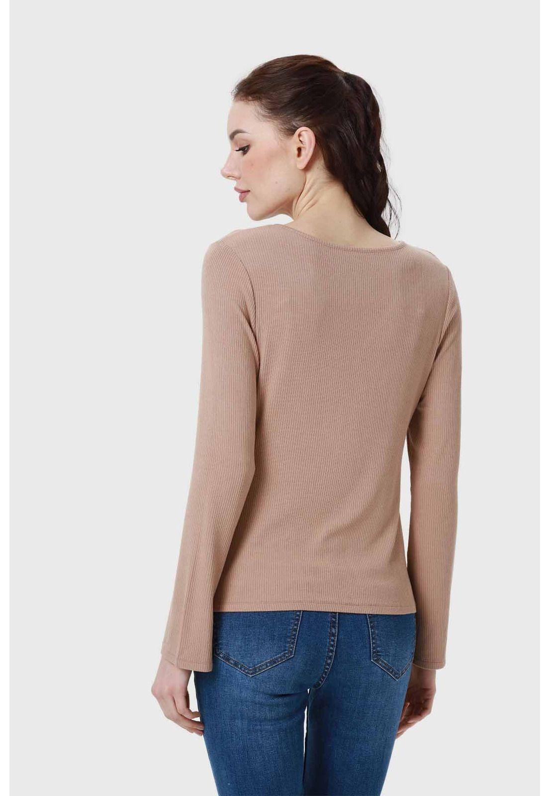 Polera Mujer Recogido Con Botones Beige-2