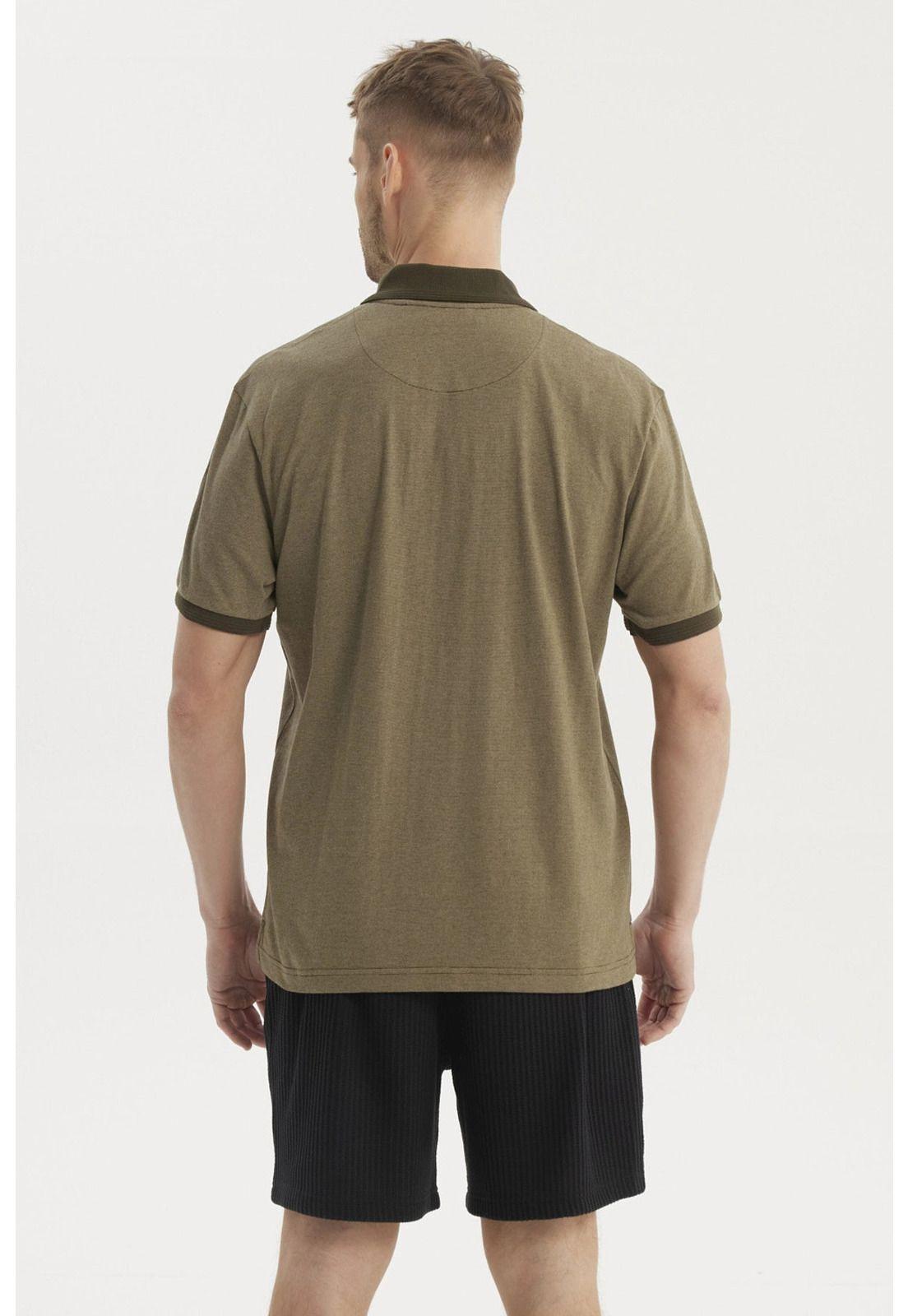 Polera Hombre Cuello Polo Jacquard Verde Oliva-2