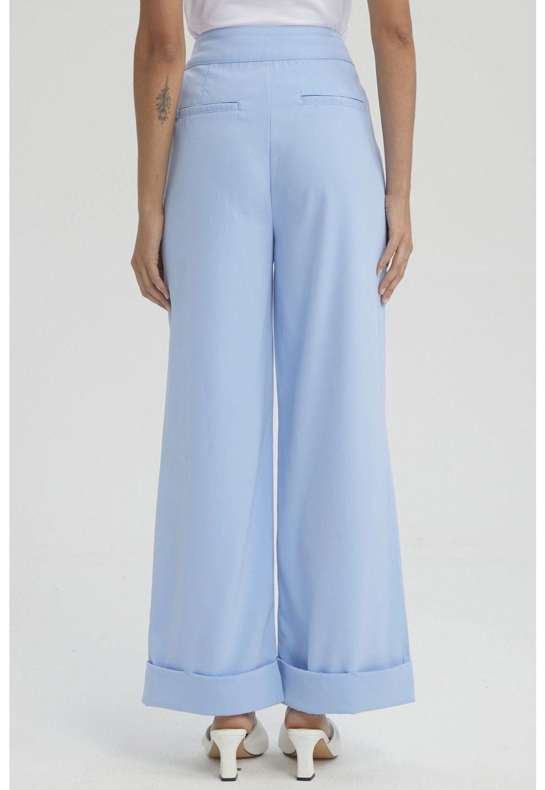 Pantalón Mujer Sastrero Aplicación Botón Costado Celeste-2