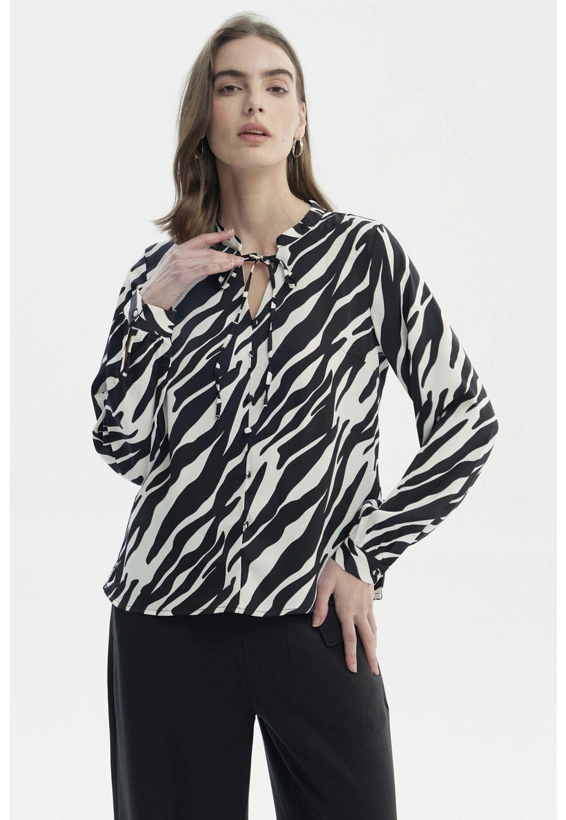 Blusa Mujer Cuello Mao Con Cordones Crudo-0