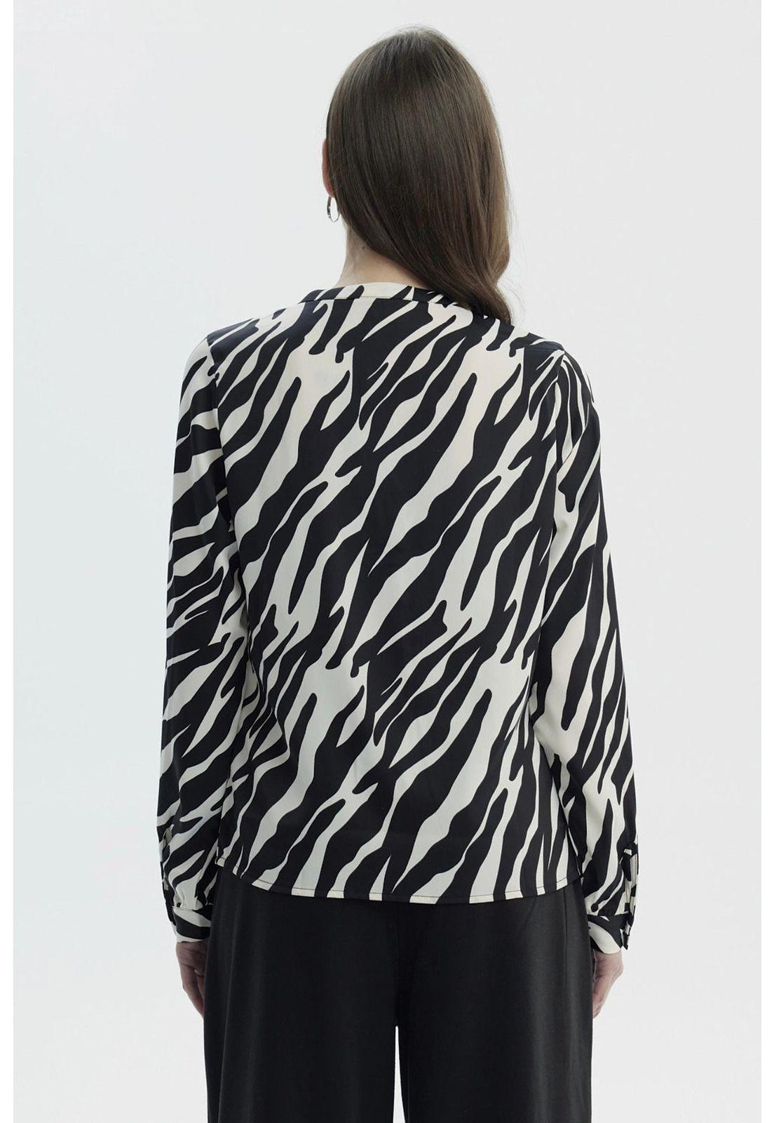 Blusa Mujer Cuello Mao Con Cordones Crudo-2
