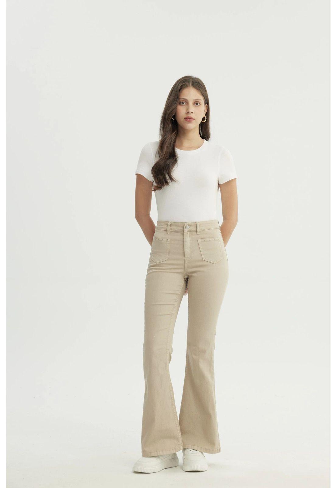 Jeans Mujer Flare Beige-3