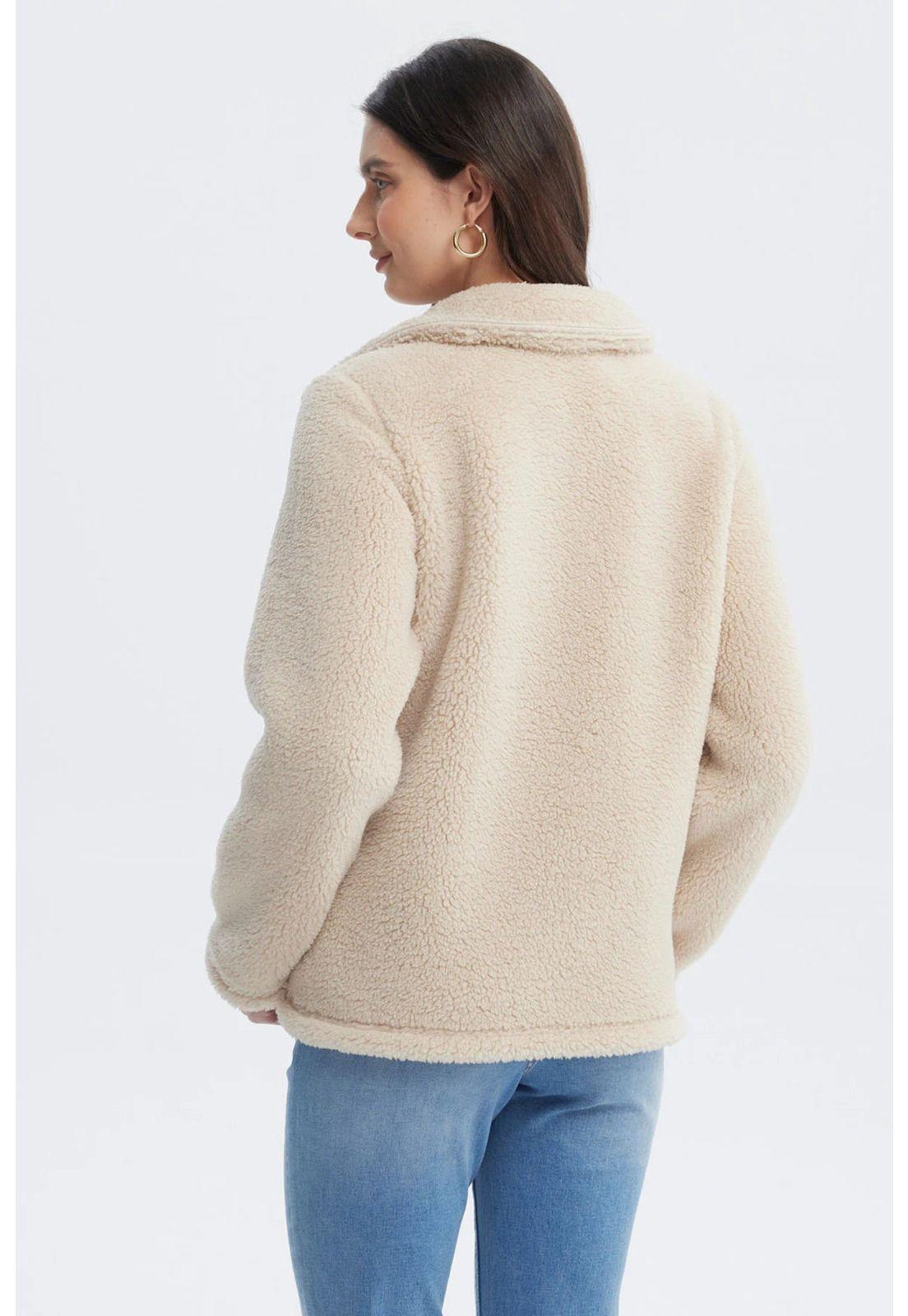 Polar Mujer Cuello Camisero Beige-2