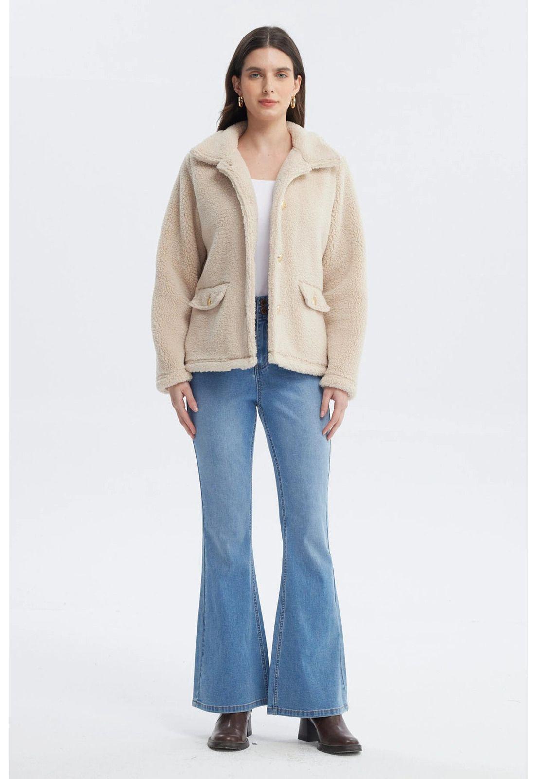 Polar Mujer Cuello Camisero Beige-3