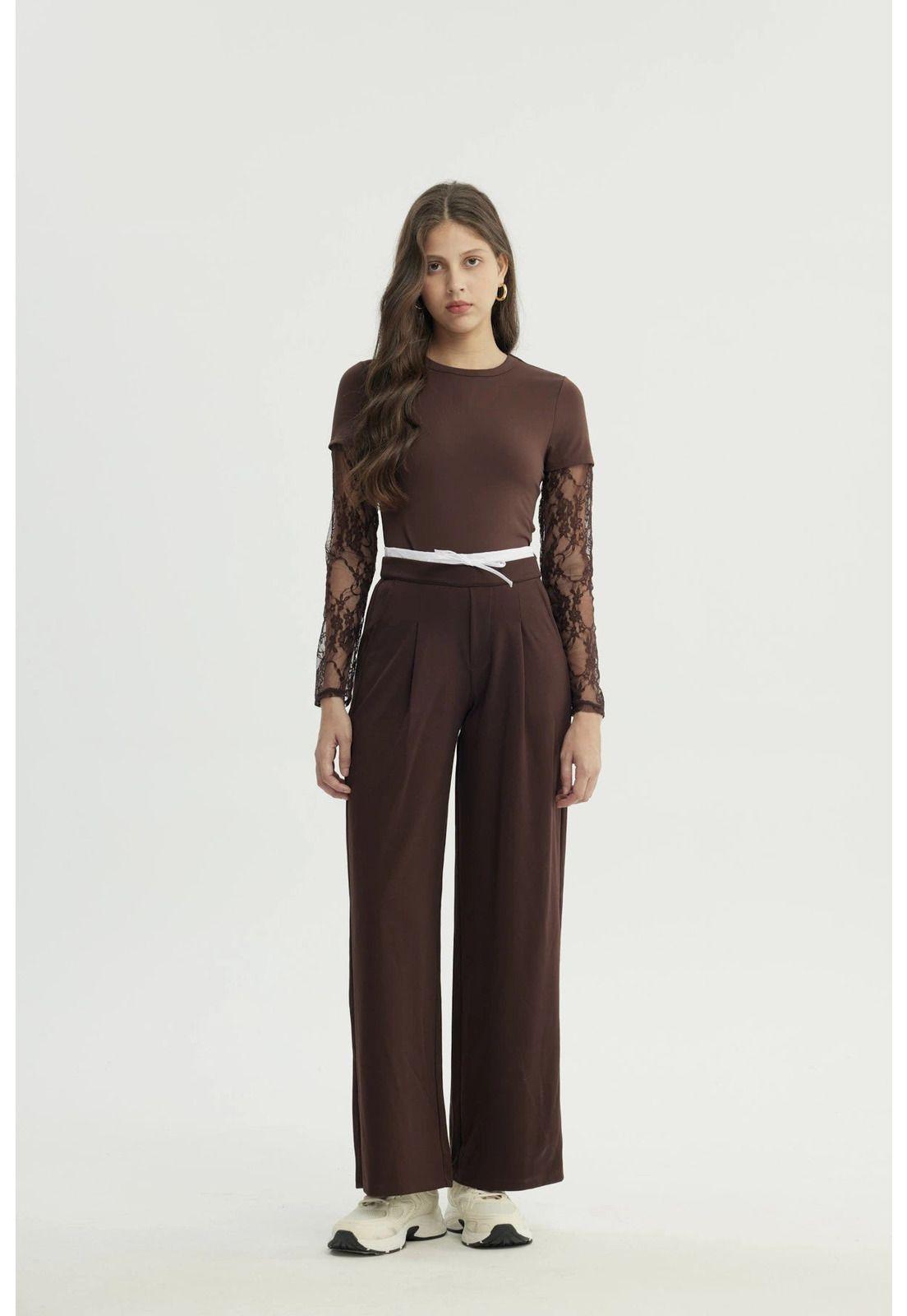 Pantalón Mujer Wide Leg Café - V-3