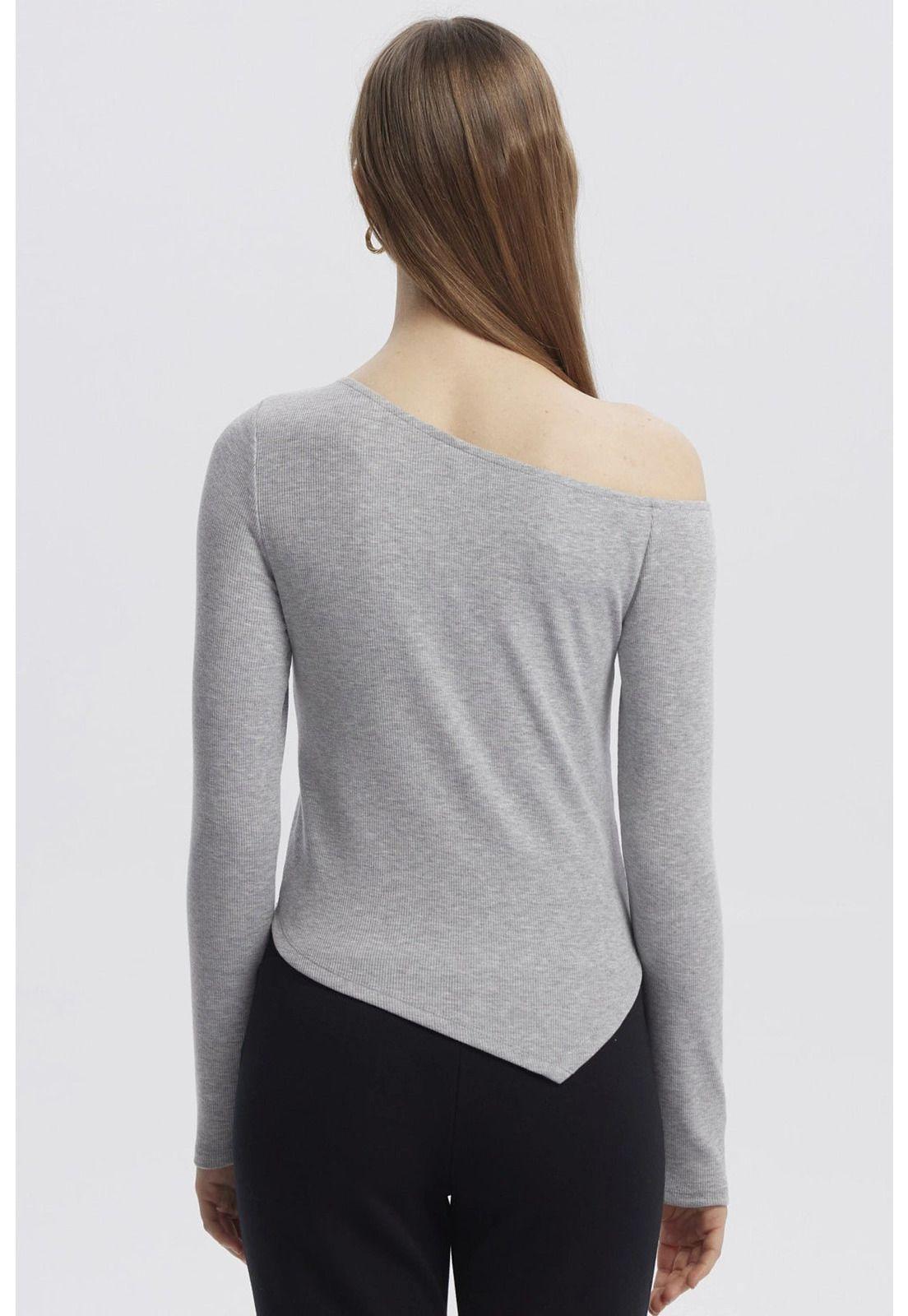 Polera Mujer Asimétrica Gris Melange-2