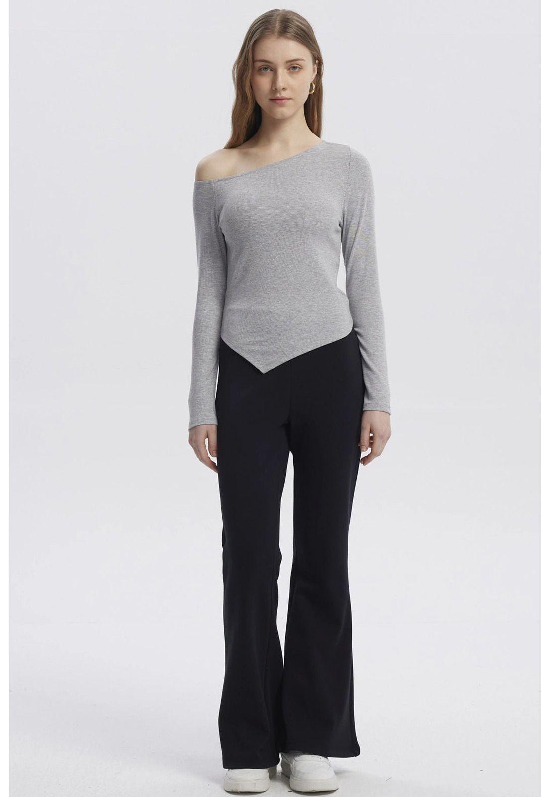 Polera Mujer Asimétrica Gris Melange-3