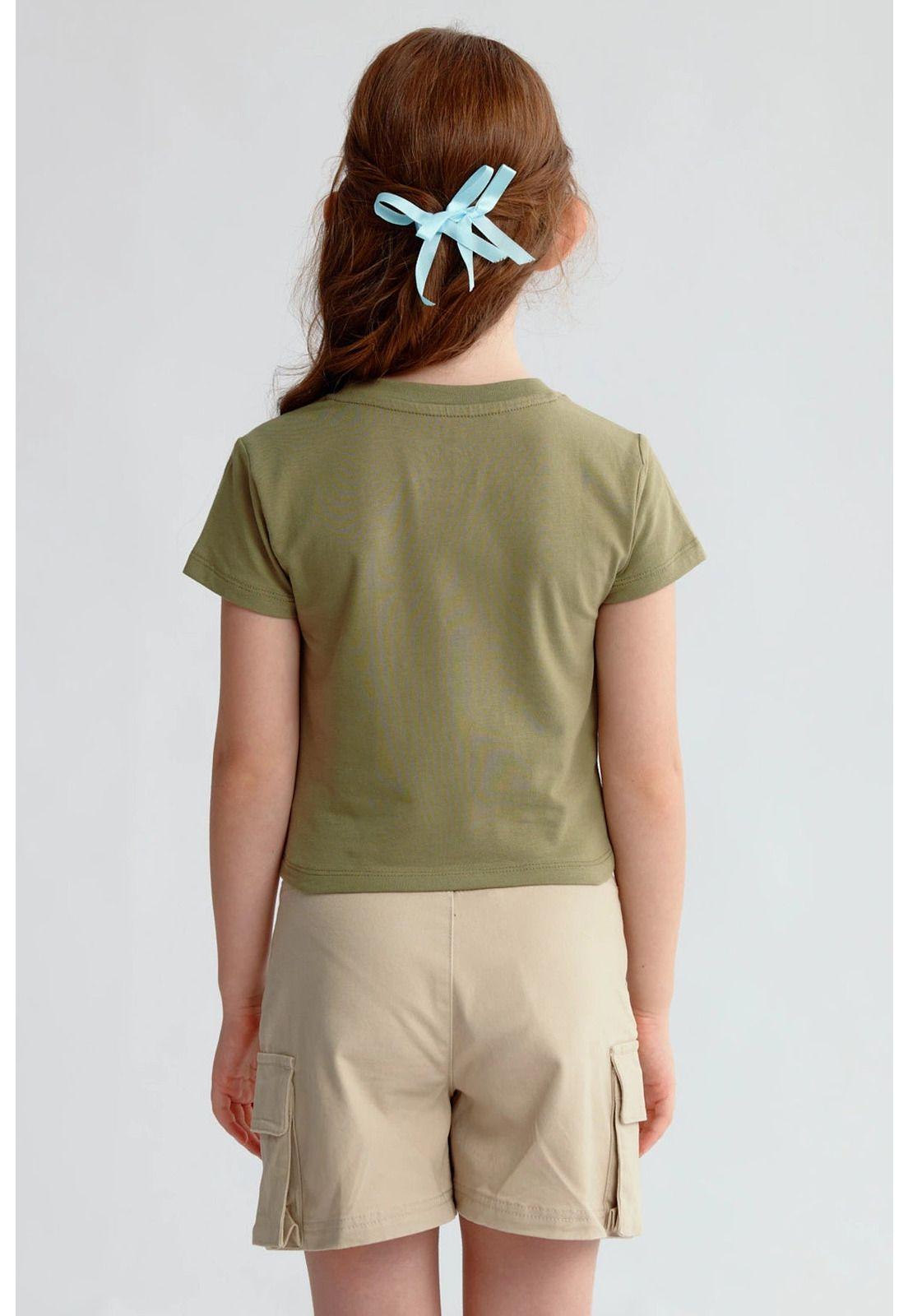 Polera Niña Aplicación Verde Militar-2