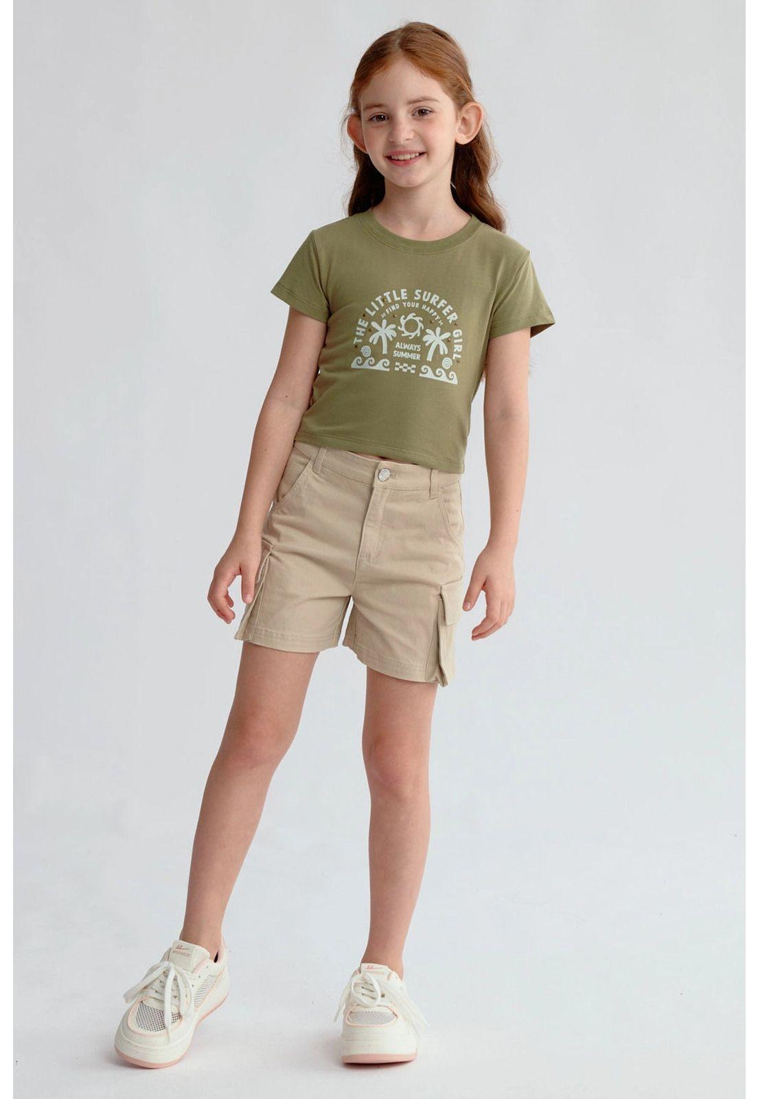 Polera Niña Aplicación Verde Militar-3