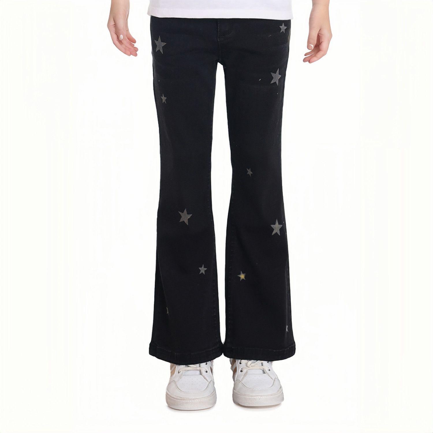 Jeans Niña Flare Estampado Y Liso Negro-0