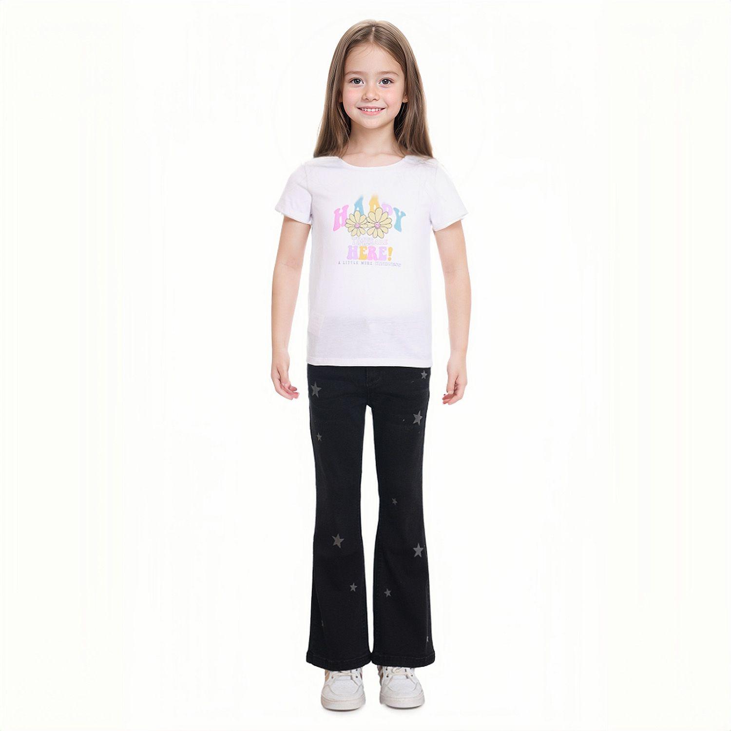 Jeans Niña Flare Estampado Y Liso Negro-2