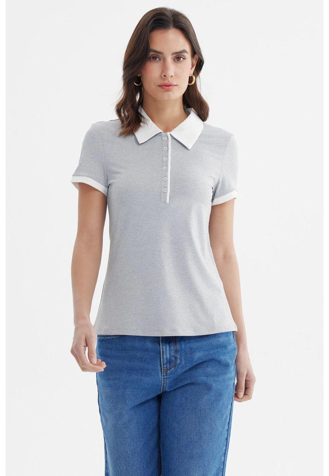 Polera Mujer Media Pata Botón Gris-0