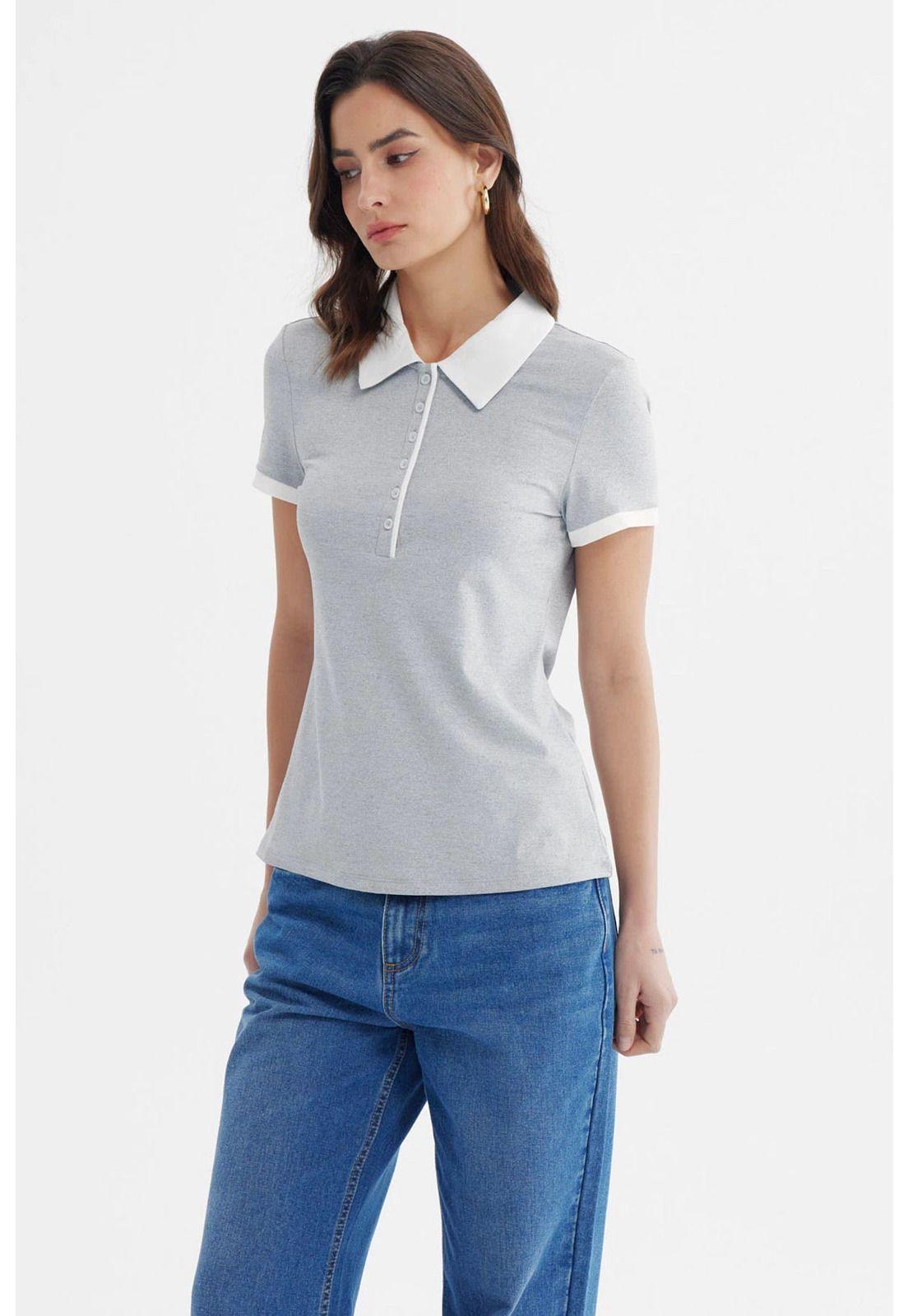 Polera Mujer Media Pata Botón Gris-1