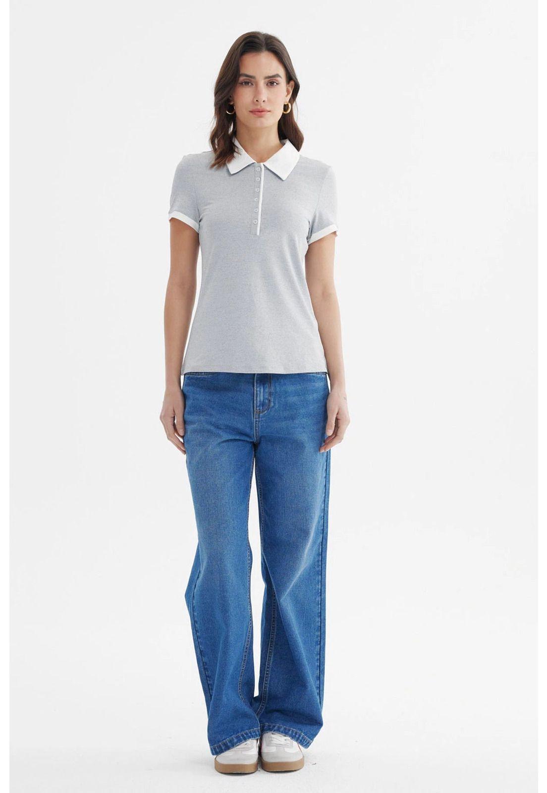 Polera Mujer Media Pata Botón Gris-3