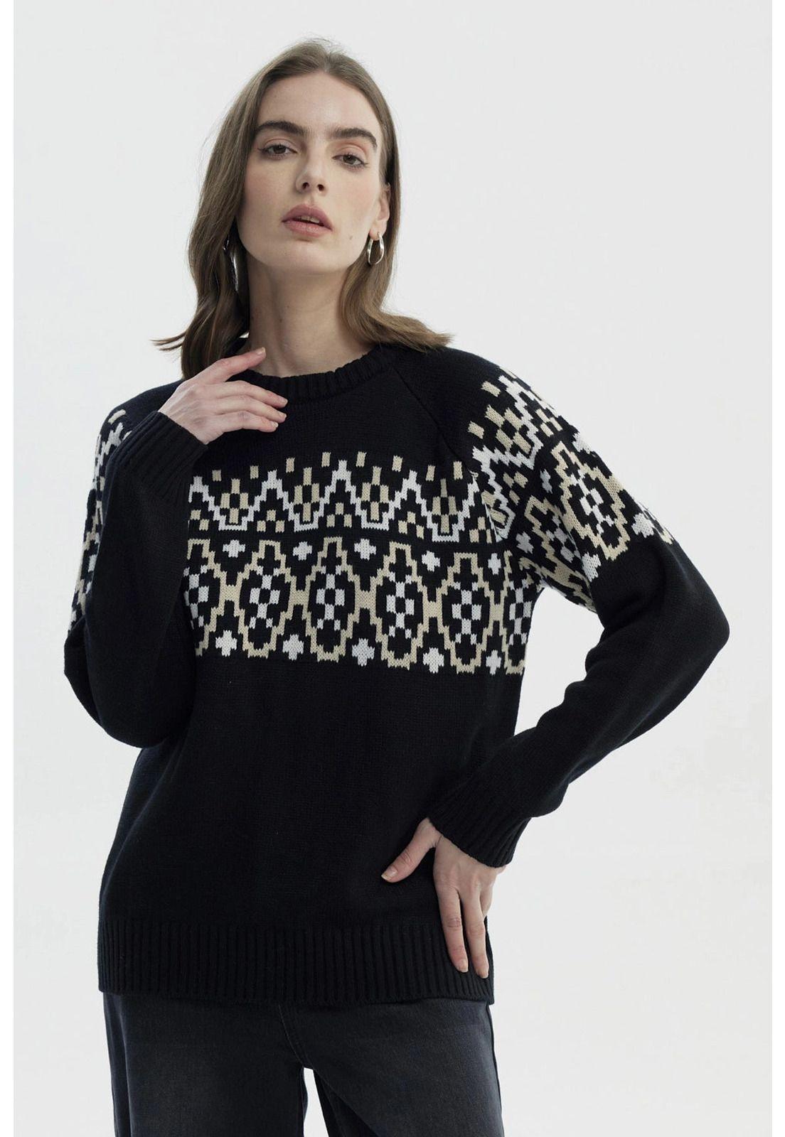 Sweater Mujer Slim Cuello Alto Negro - ll-0