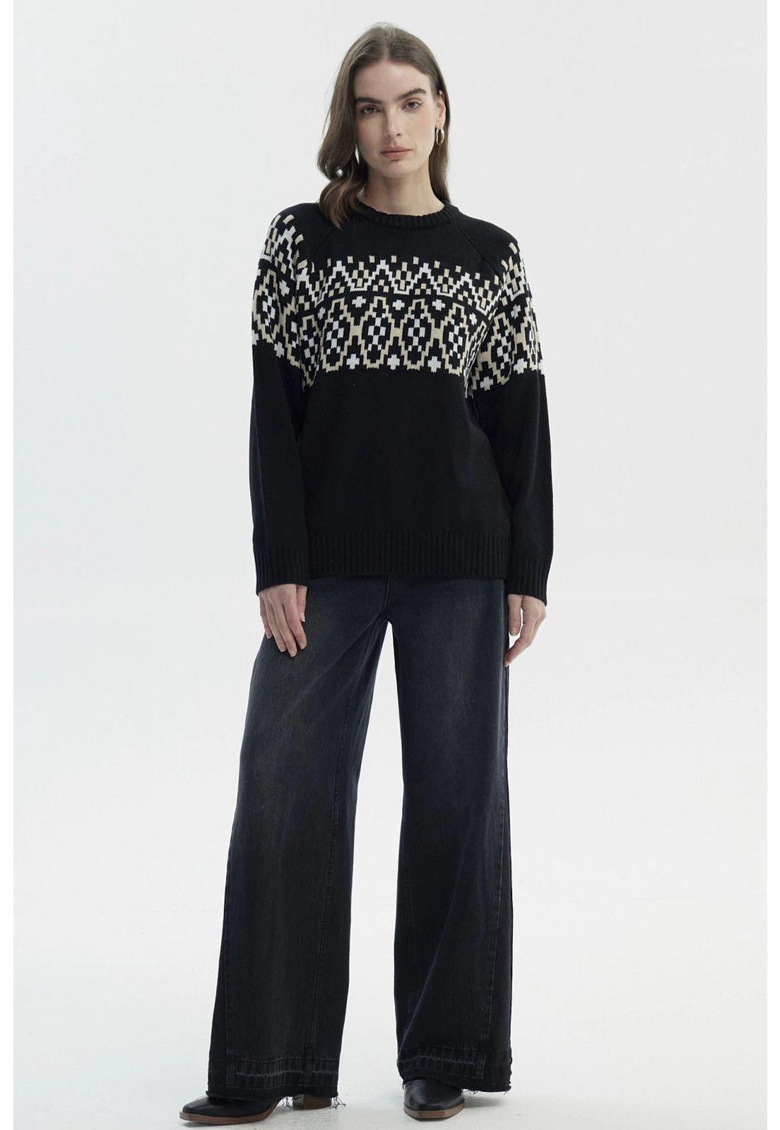 Sweater Mujer Slim Cuello Alto Negro - ll-3