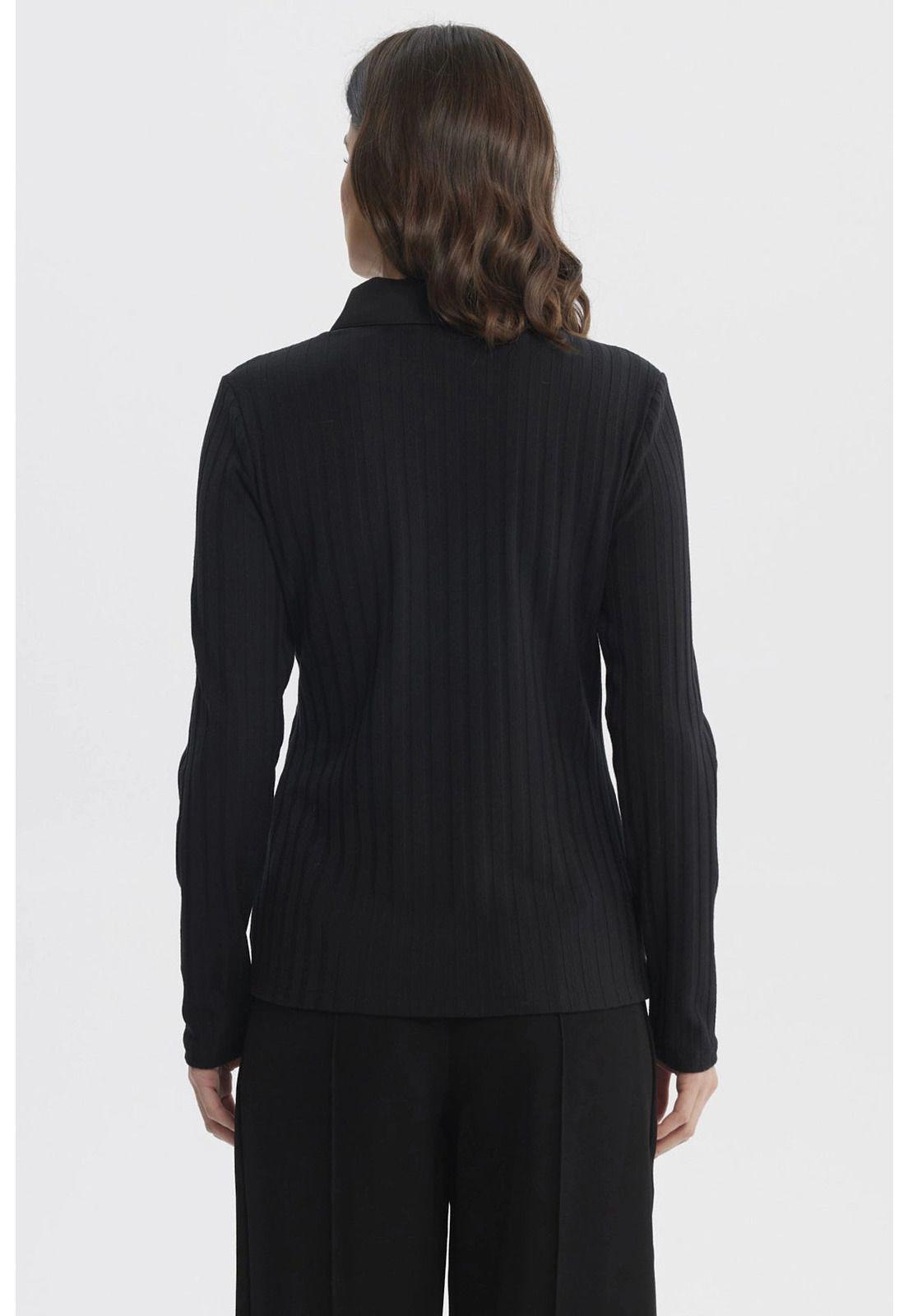 Polera Mujer Cuello Camisero Negro - lll-2