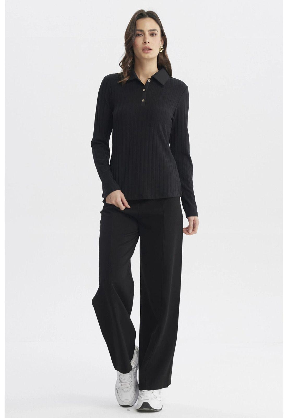 Polera Mujer Cuello Camisero Negro - lll-3