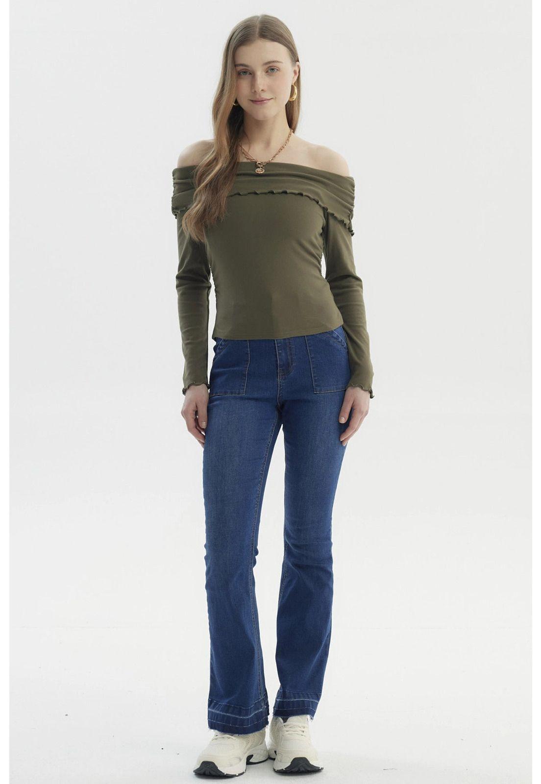 Polera Mujer Asimétrica Hombro Verde Militar-3