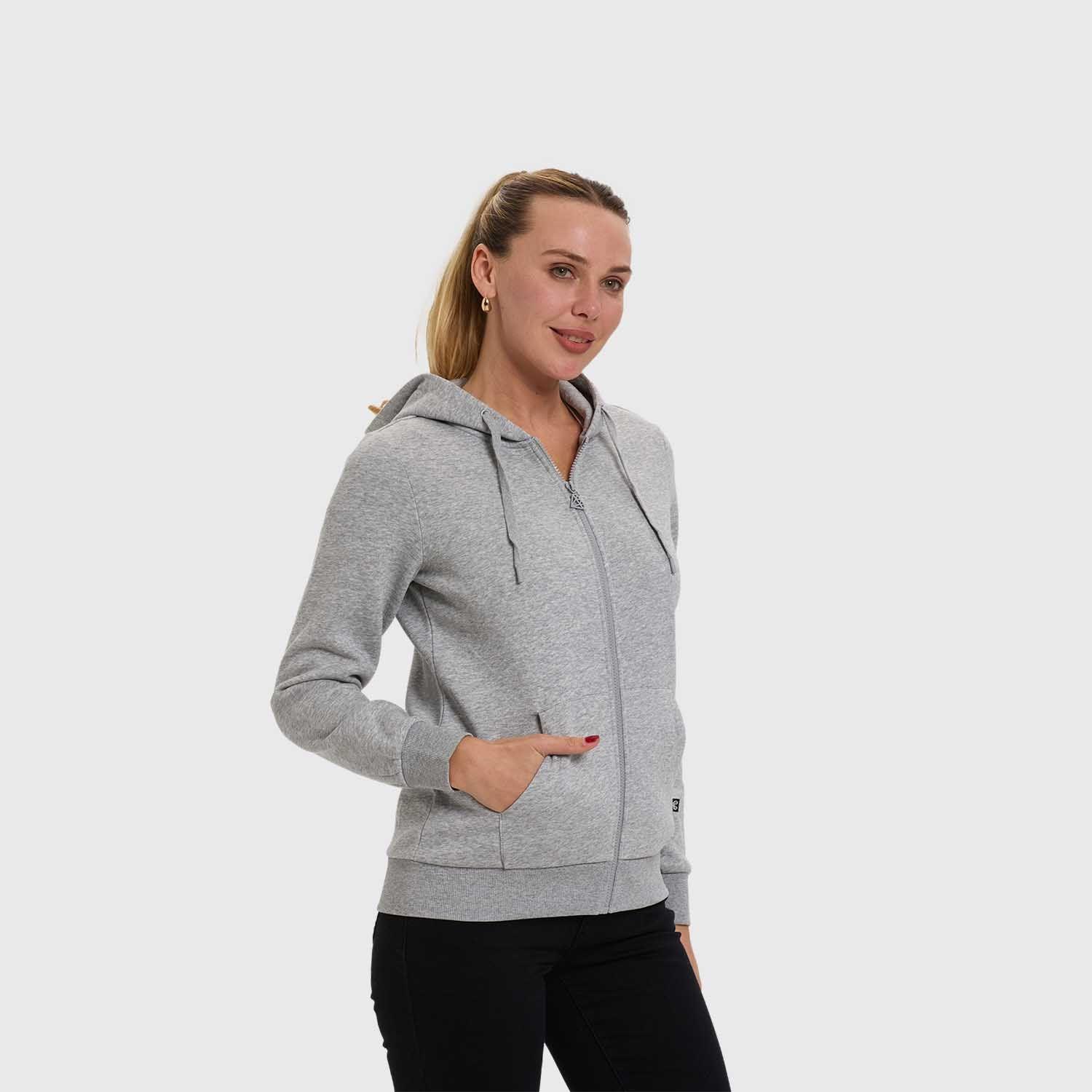 Polerón Mujer Hoodie Full Zipper Gris Melange Fsp-1