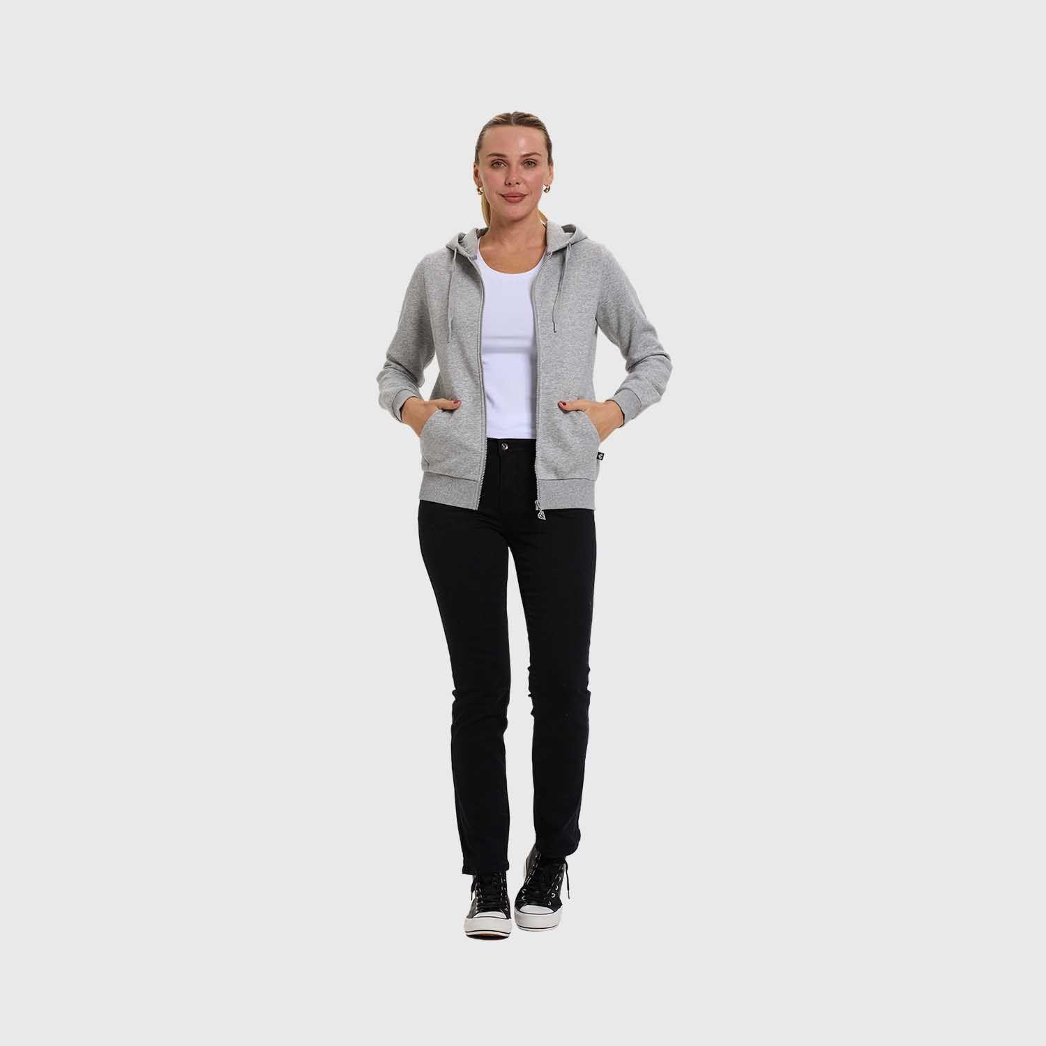Polerón Mujer Hoodie Full Zipper Gris Melange Fsp-3