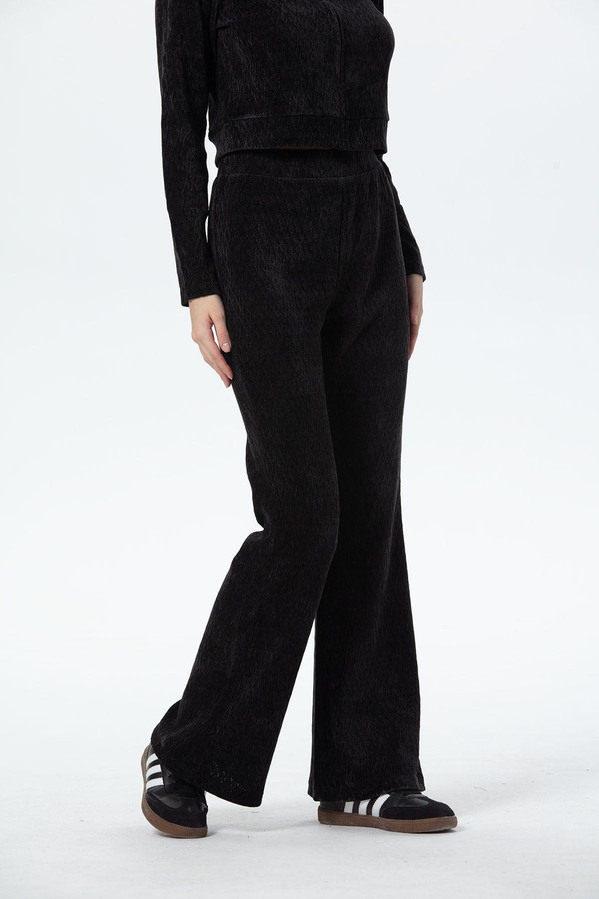 Pantalón Mujer Flare Chenille Negro-1