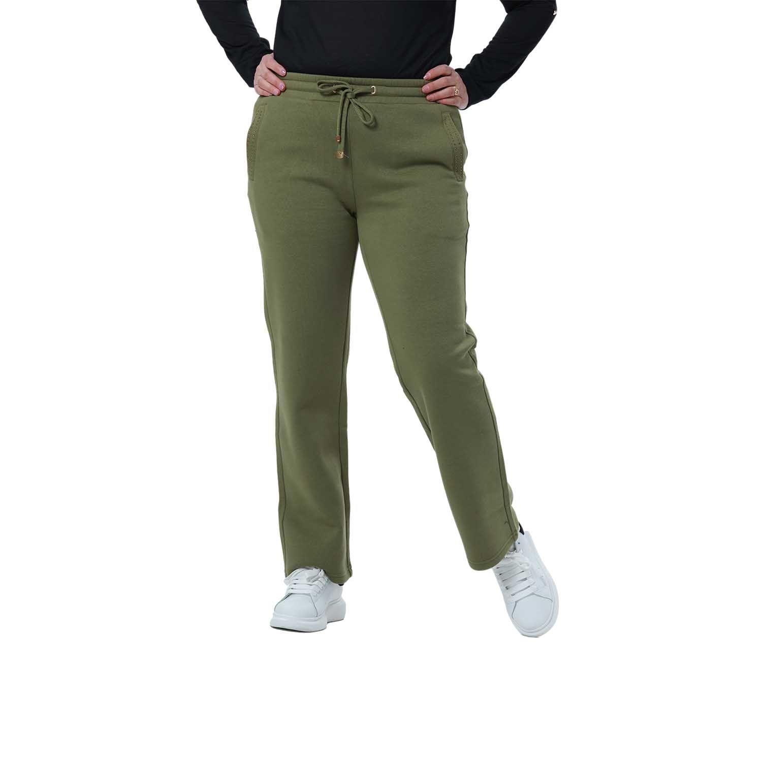 Pantalón Buzo Mujer Con Cordón Y Bolsillo Verde Olivo-0