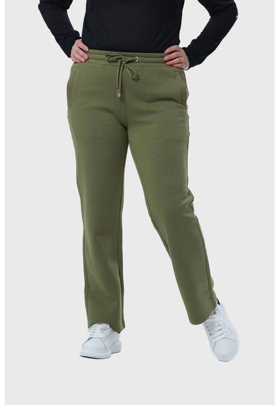 Pantalón Buzo Mujer Con Cordón Y Bolsillo Verde-0