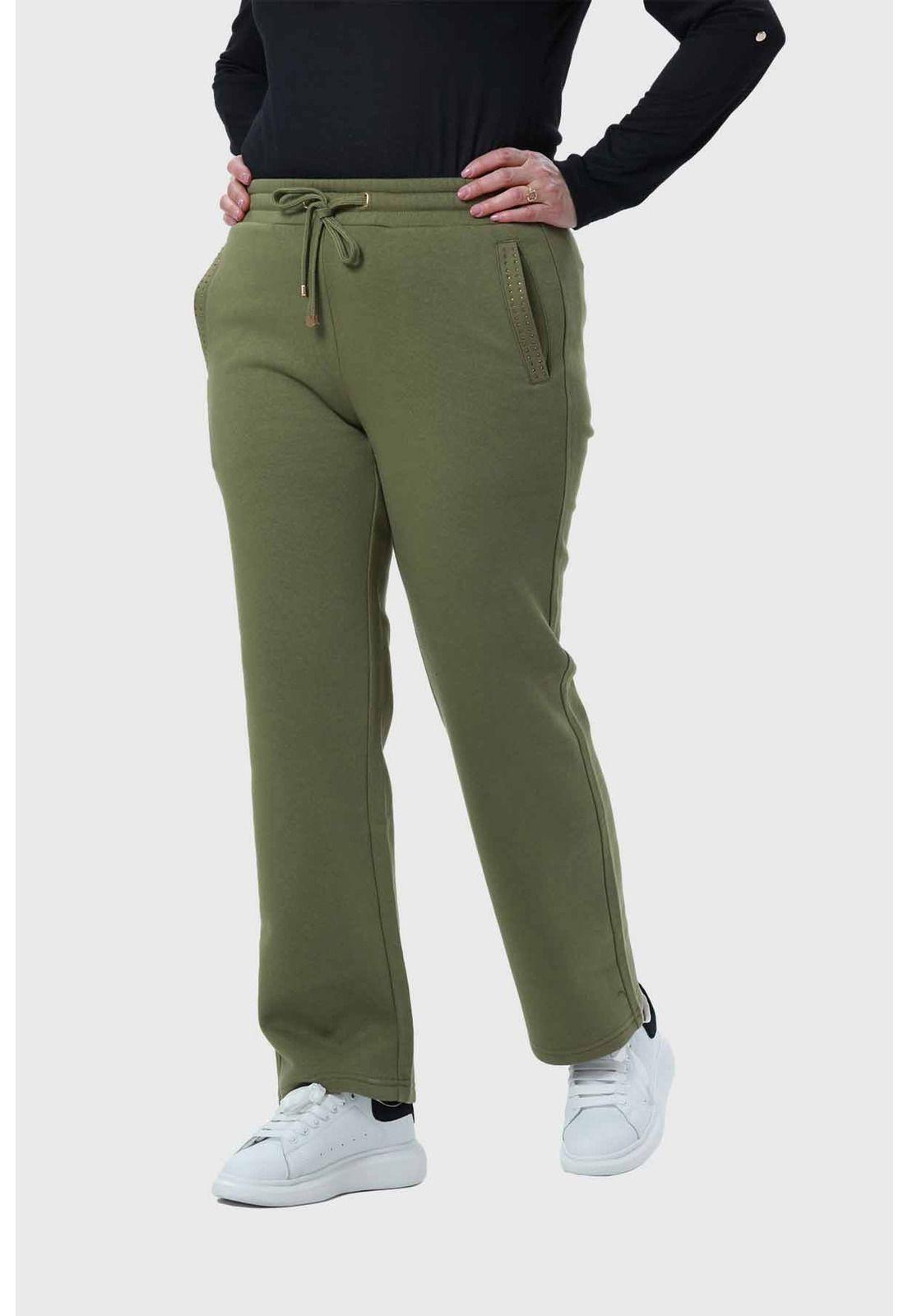 Pantalón Buzo Mujer Con Cordón Y Bolsillo Verde-1