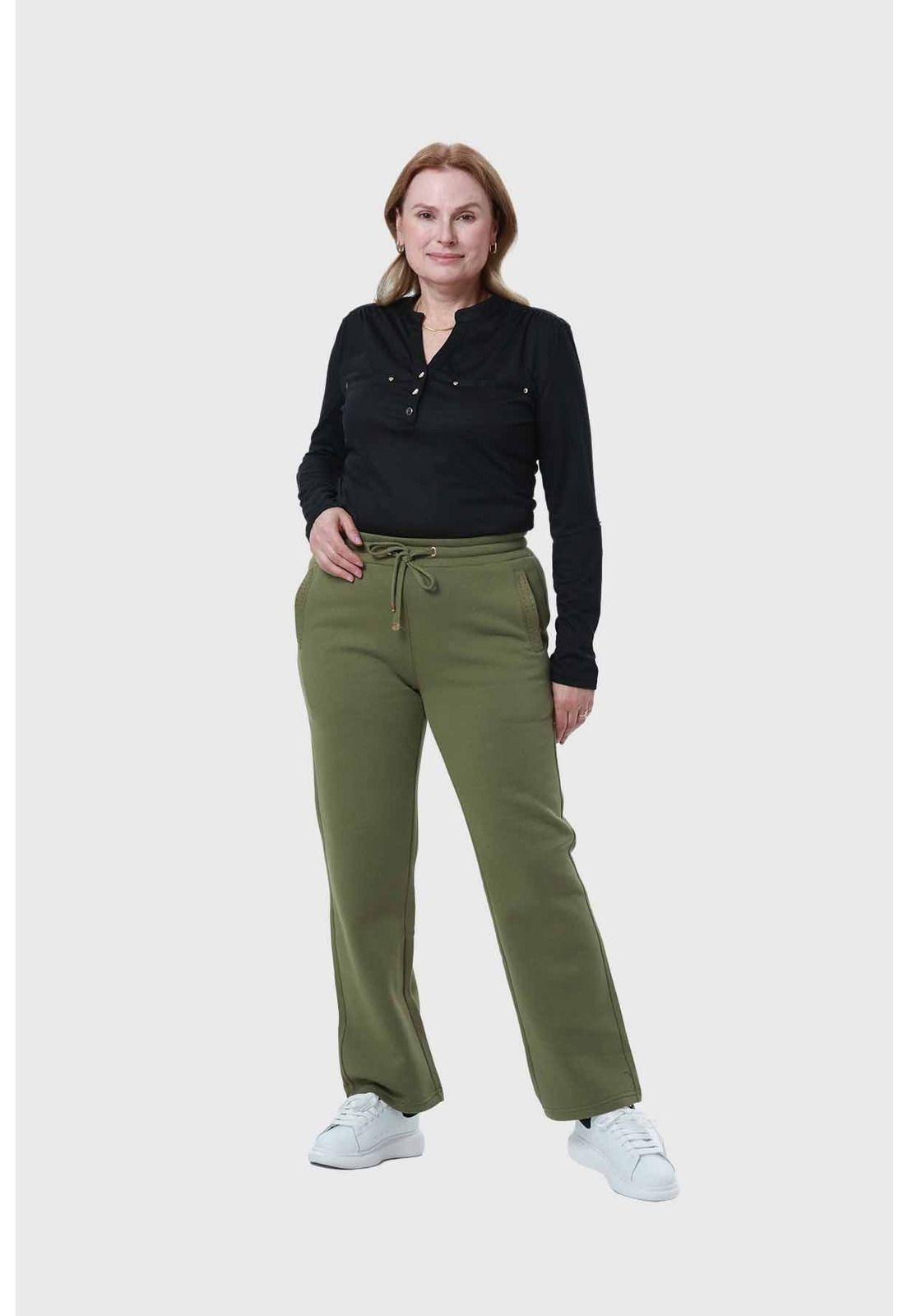 Pantalón Buzo Mujer Con Cordón Y Bolsillo Verde-3
