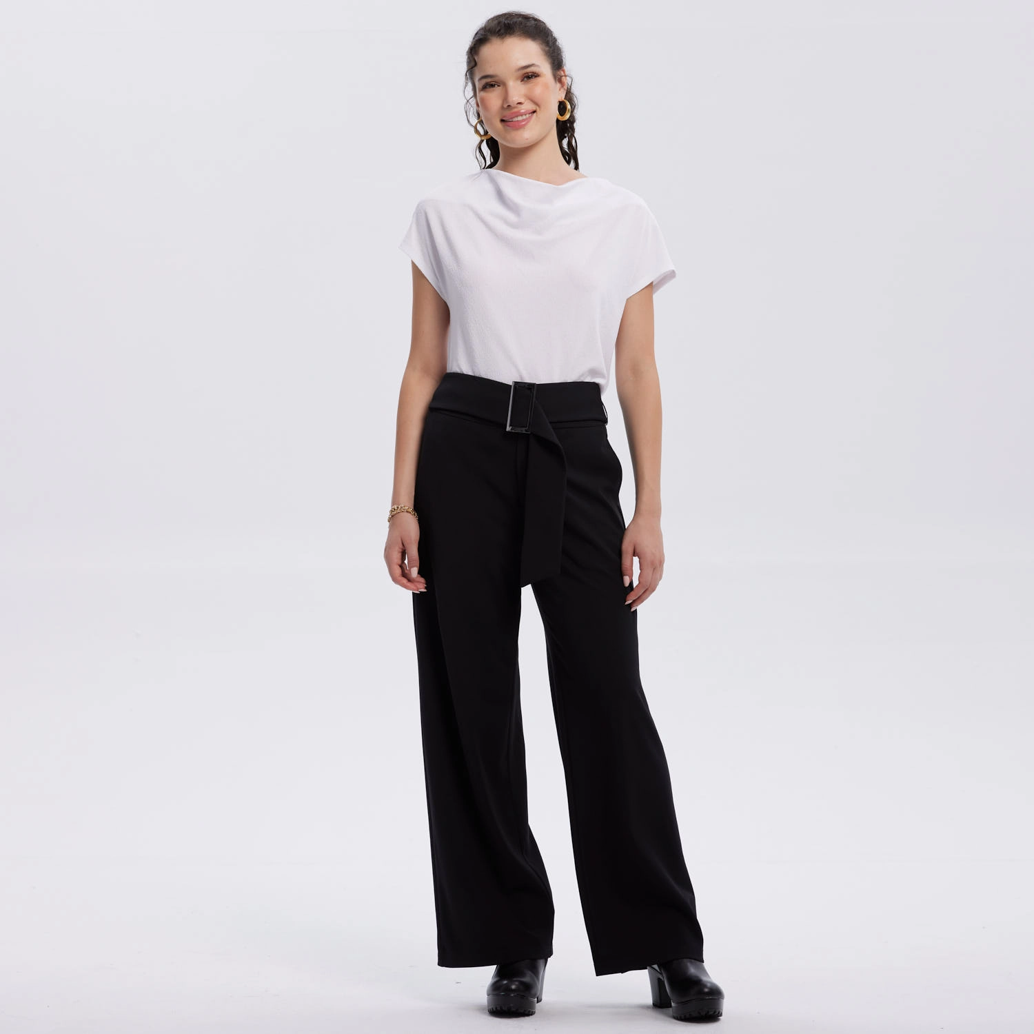 Pantalón Mujer Sastrero Con Cinturón Negro-2