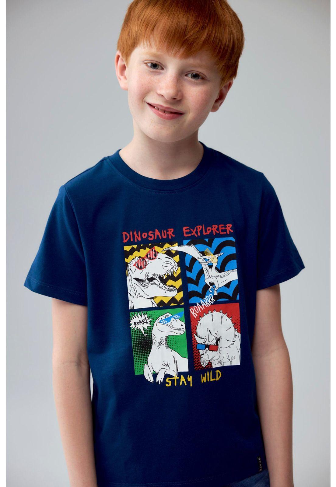 Polera Niño Básica Estampada Azul Petróleo-0