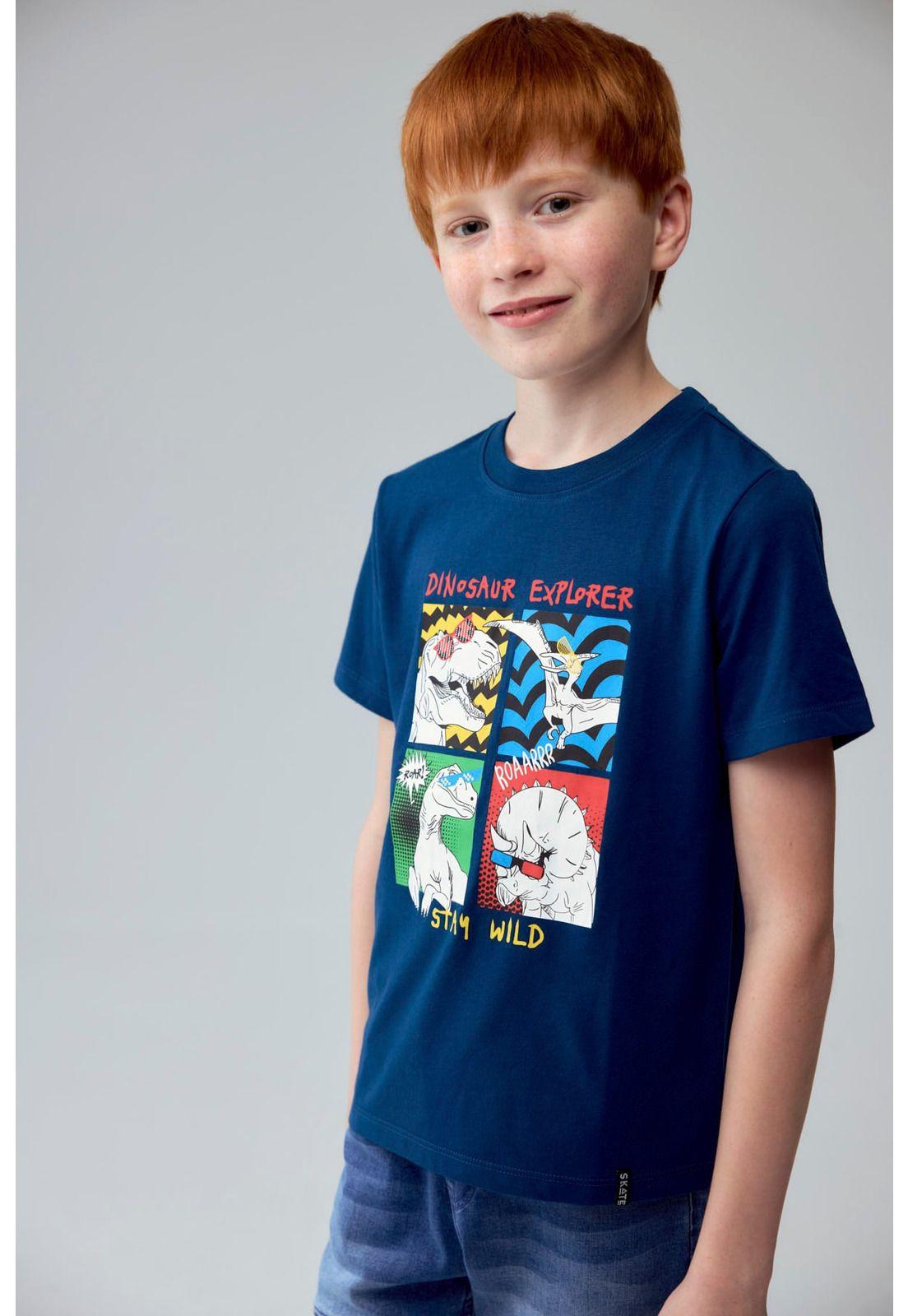 Polera Niño Básica Estampada Azul Petróleo-1