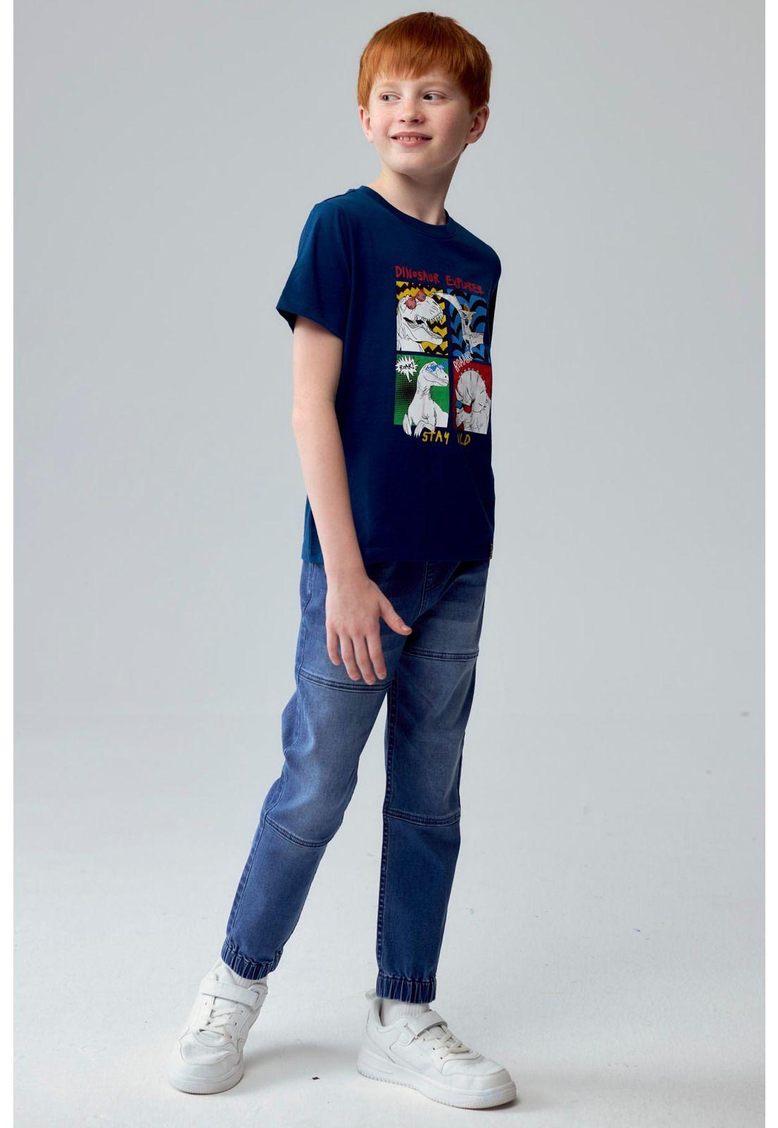 Polera Niño Básica Estampada Azul Petróleo-3