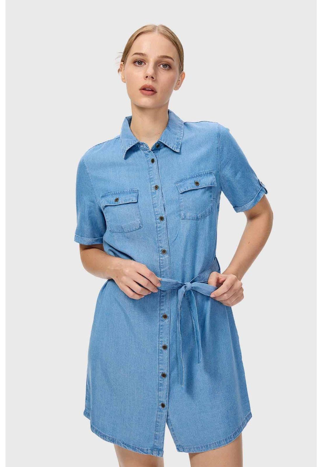 Vestido Mujer Camisero Azul-1