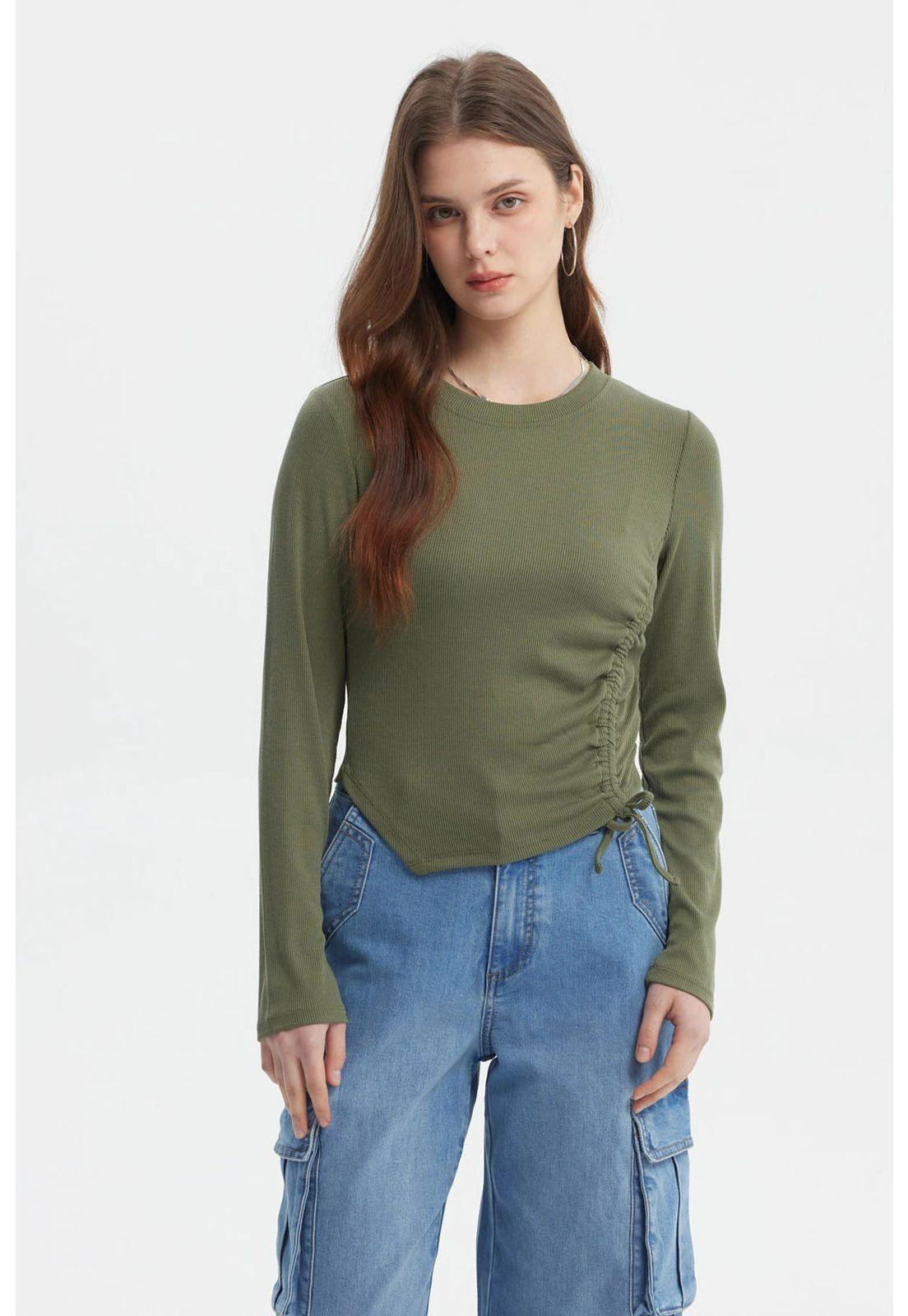 Polera Mujer Recogido Costado Verde Militar Claro-0