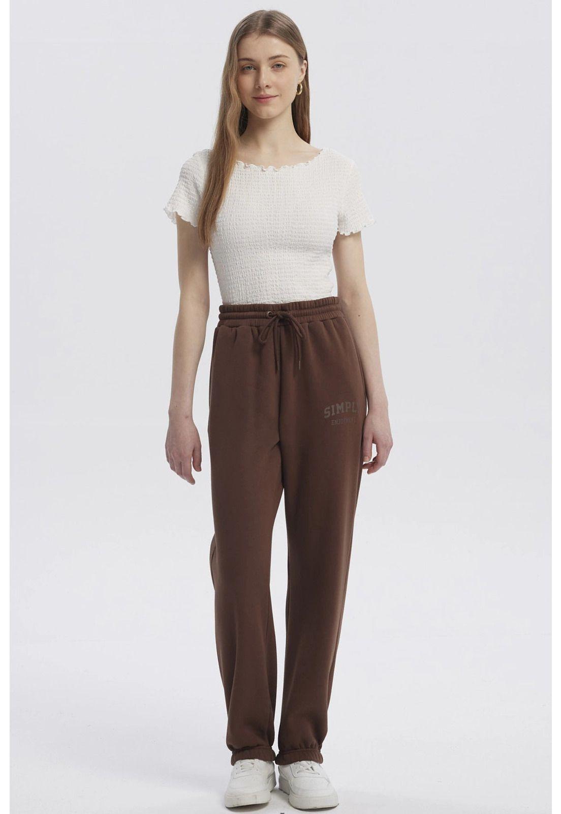 Pantalón Buzo Mujer Jogger Café Oscuro-3