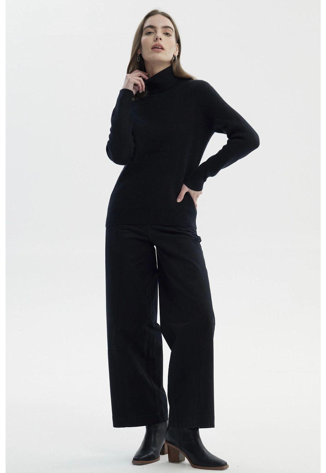 Sweater Mujer Slim Cuello Alto Negro-3