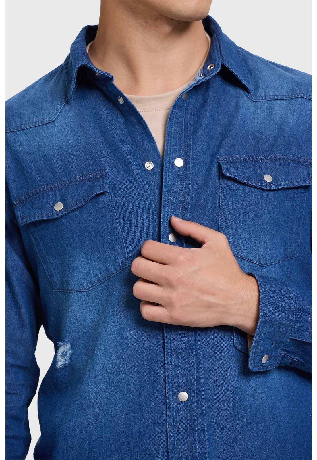 Camisa Hombre Western Azul-3