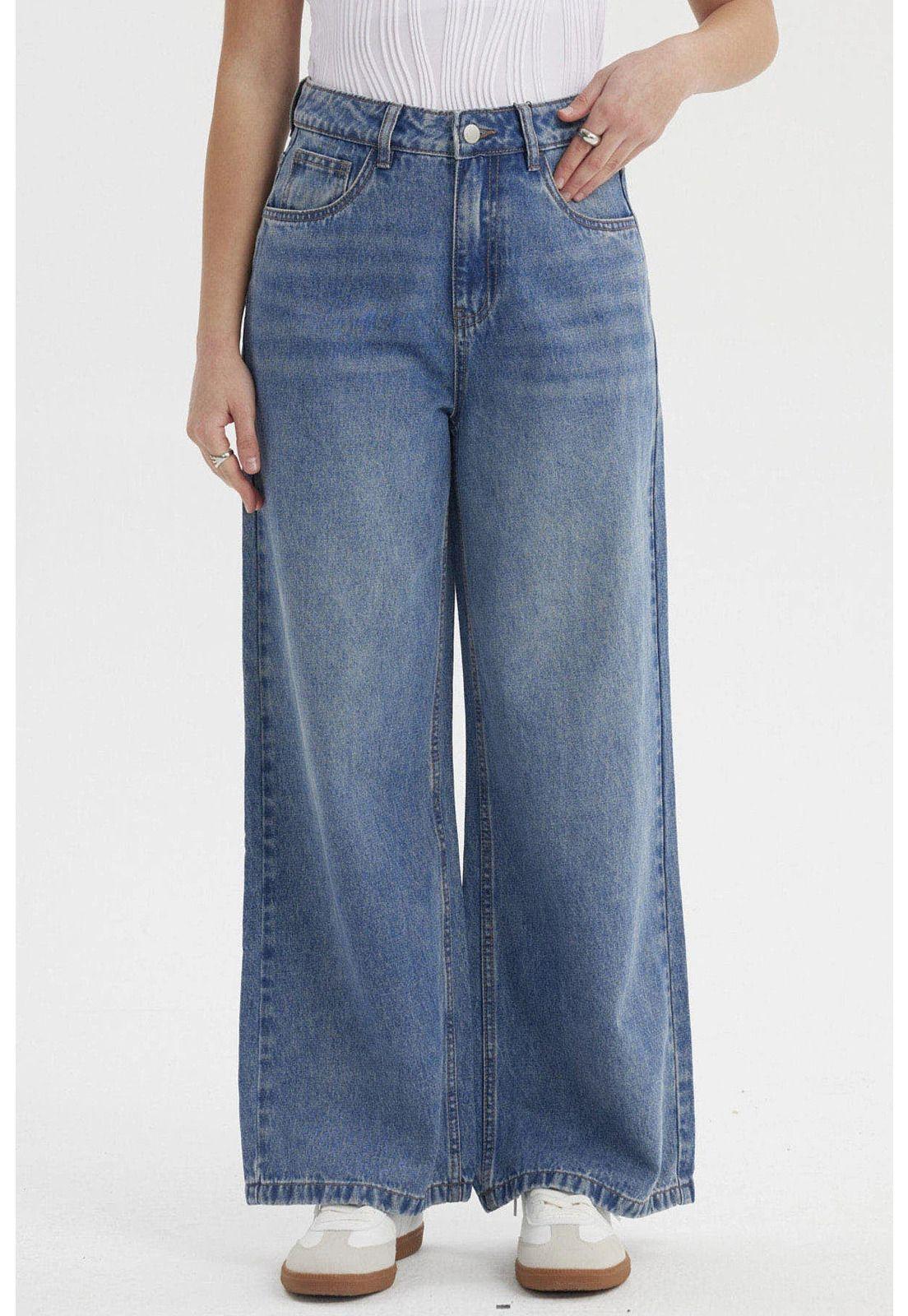 Jeans Mujer Wide Leg Lavado Azul-0