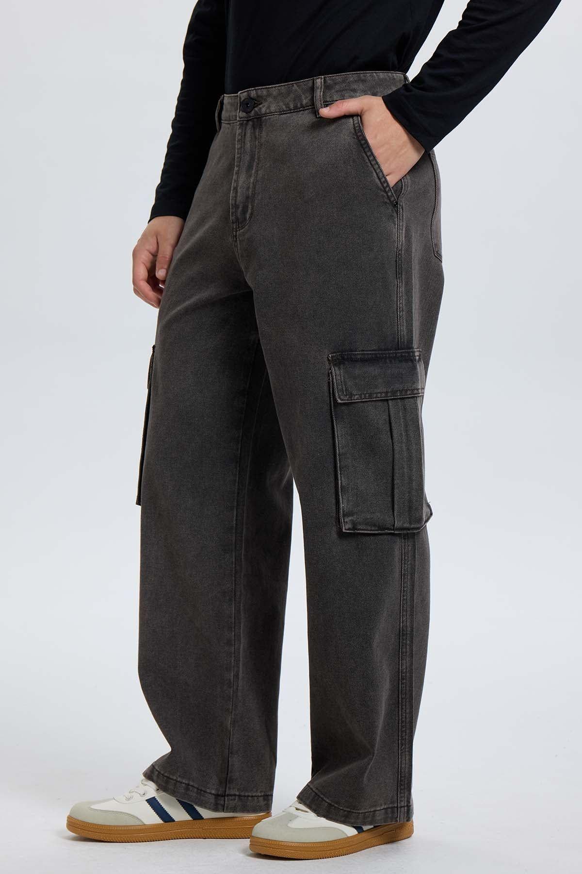 Jeans Hombre Cargo Recto Marron Oscuro-1