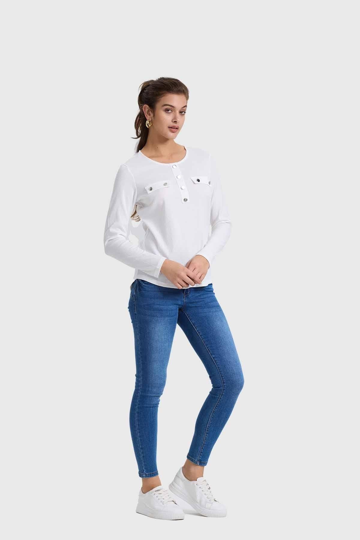 Polera Mujer Pata Botón Rib Crudo-3