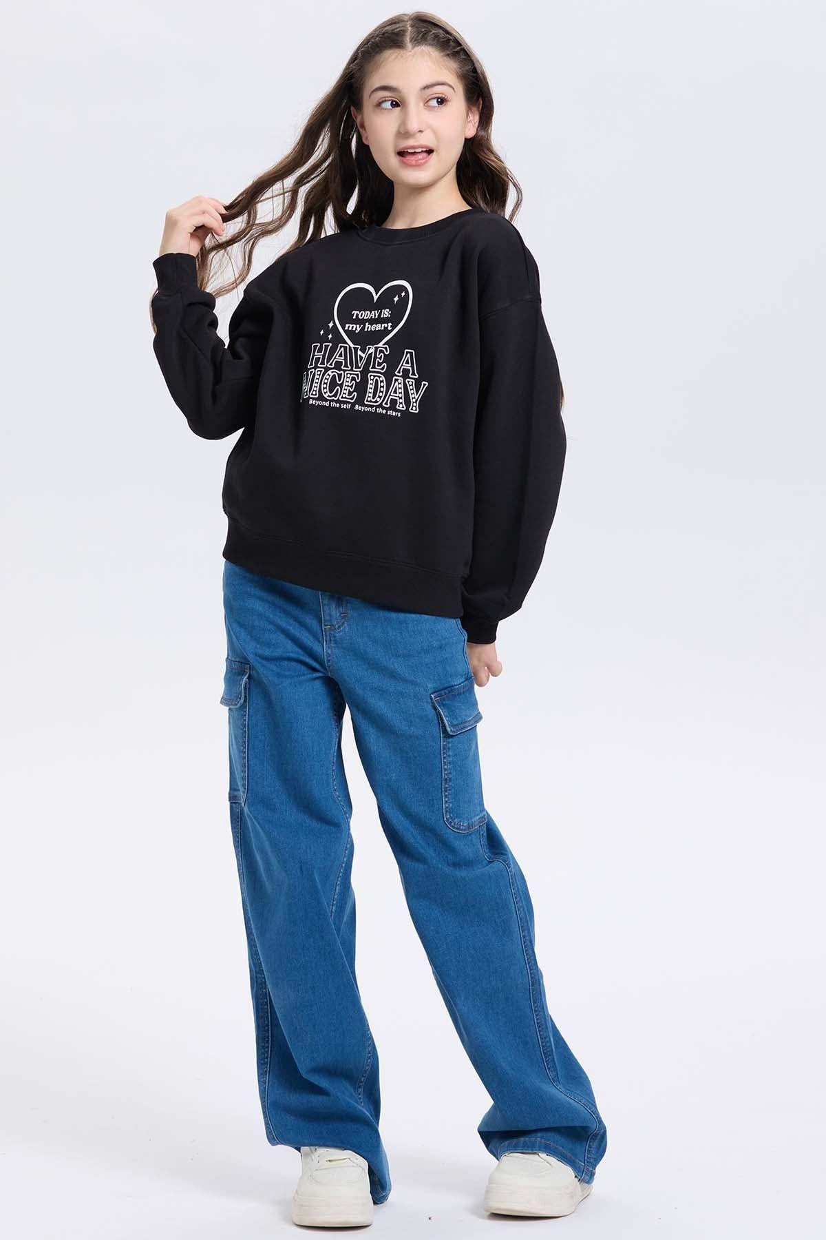 Polerón Niña Print Básico Negro-3