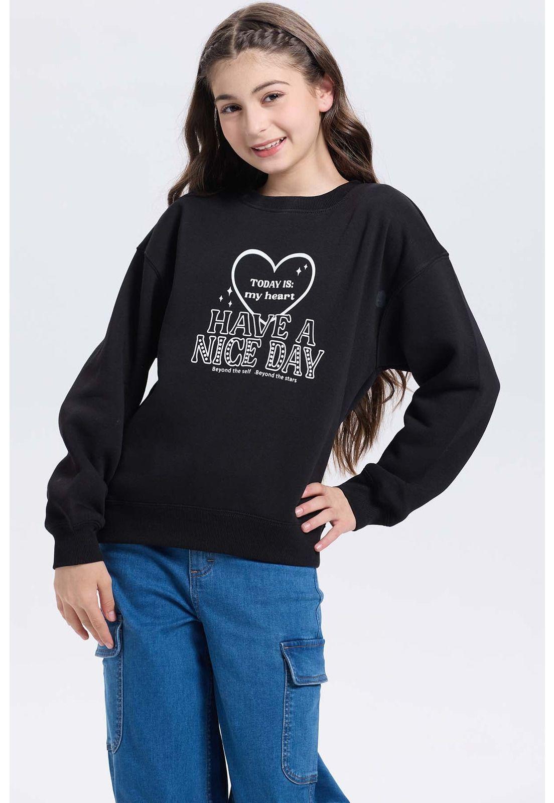 Polerón Niña Print Básico Negro-0